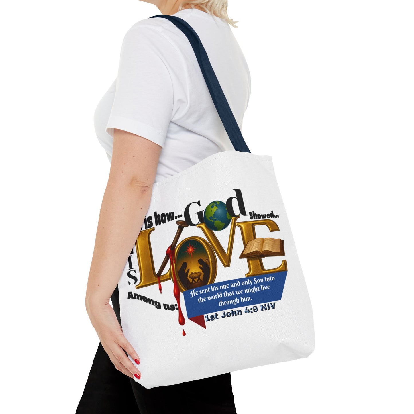 1st John 4:9 Faith-Inspired Tote Bag, Christian Gift, Religious Tote, Bible Verse Bag, Everyday Use, Church Accessory
