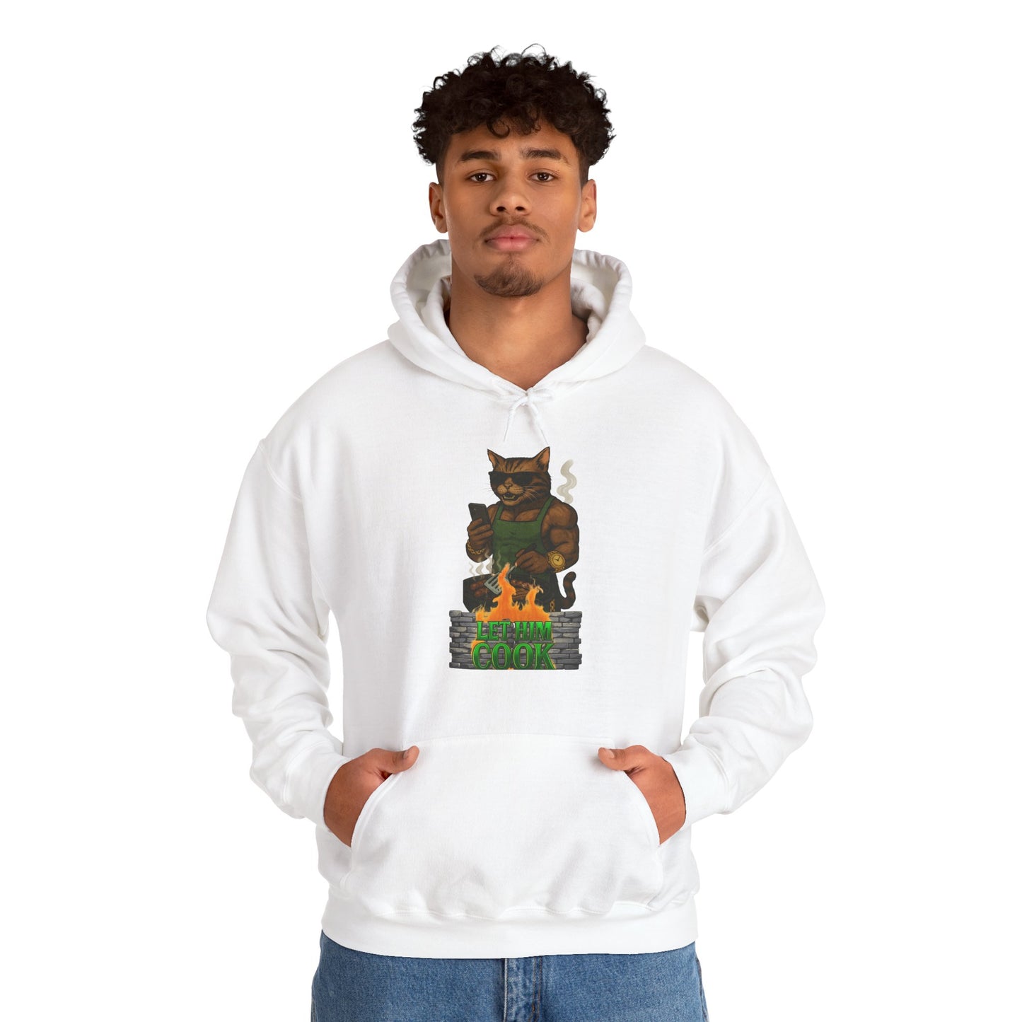 Let Him Cook Cool Cat Grillin' Sweatshirt | Unisex Hoodie for Cat Lovers, Funny Gift for Friends, Cozy Wear, Casual Outfit, Birthday and Holiday Gift