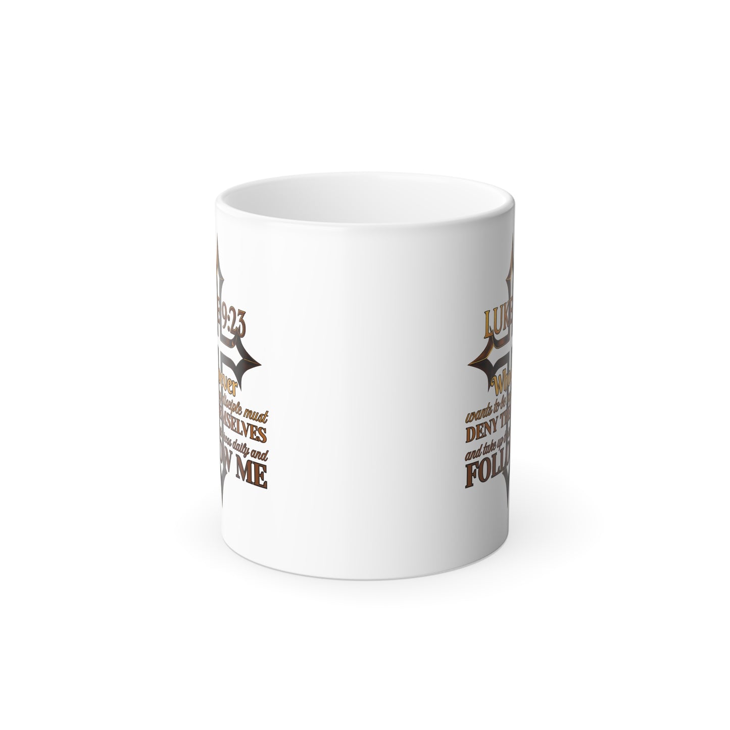 Luke 9:23 Color Morphing Mug with Inspirational Quote, Coffee Cup, Gift for Friends, Unique Kitchenware, Fun Drinkware for Home