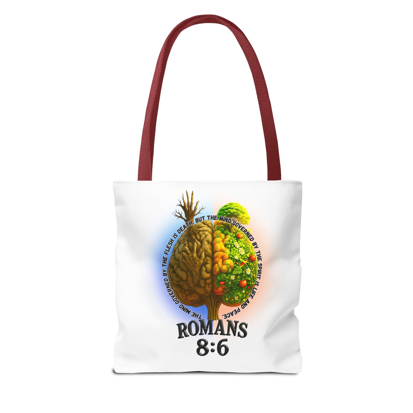 Romans 8:6 Inspirational Tote Bag, Motivational Shopping Bag, Eco-Friendly Tote, Faith-Based Gift, Positive Message Carrier