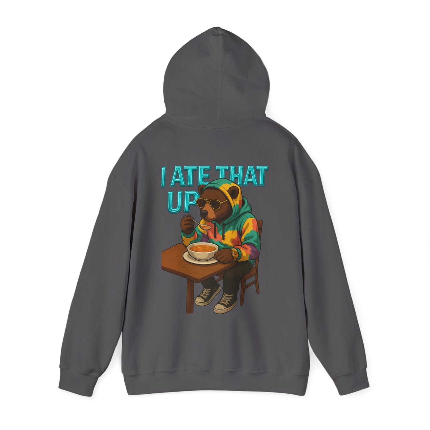 Ate That Up Playful Bear Hoodie, Funny Animal Sweatshirt, Gift for Food Lovers, Cozy Bear Apparel, Unique Unisex Pullover, Fun Statement Top