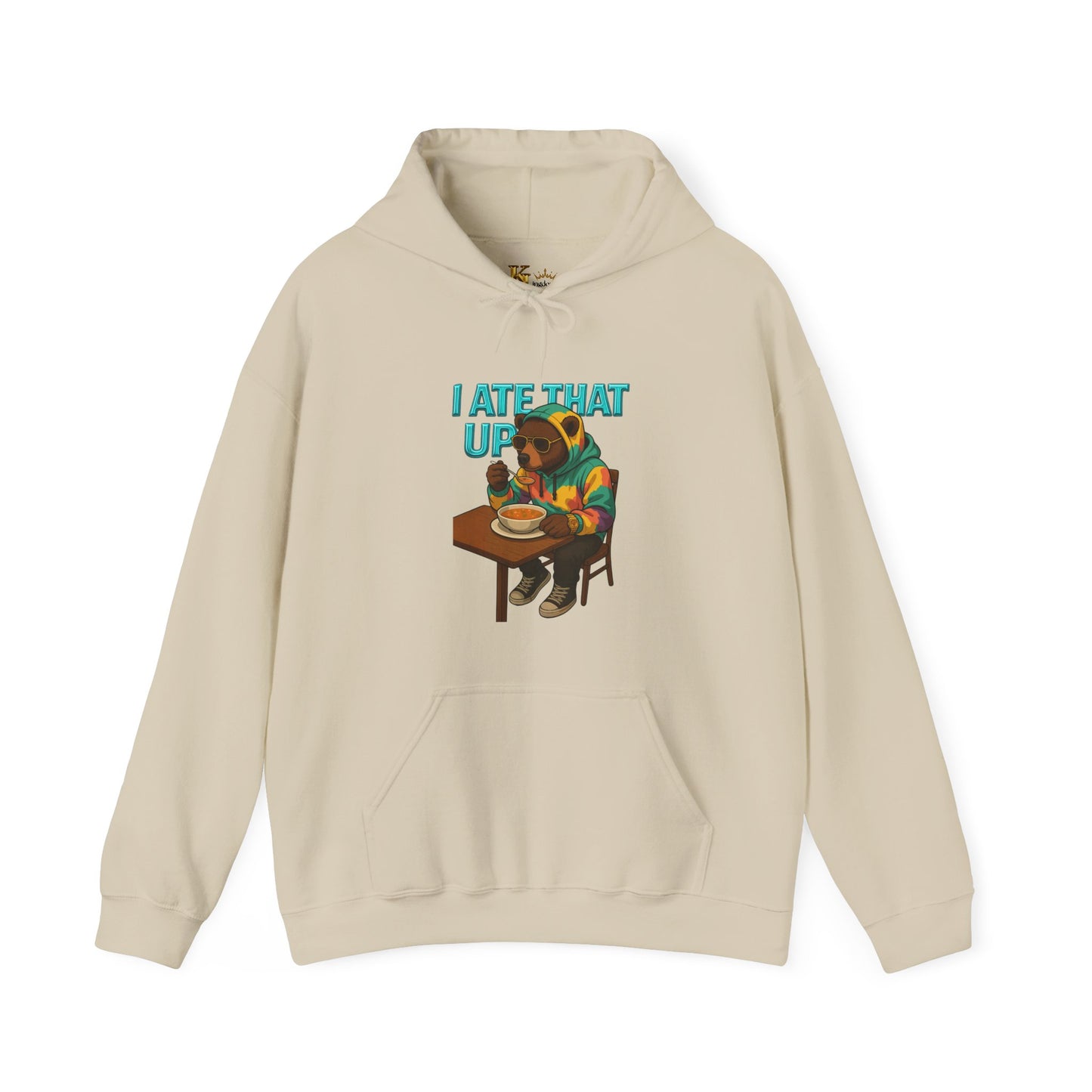 Ate That Up Playful Bear Hoodie, Funny Animal Sweatshirt, Gift for Food Lovers, Cozy Bear Apparel, Unique Unisex Pullover, Fun Statement Top