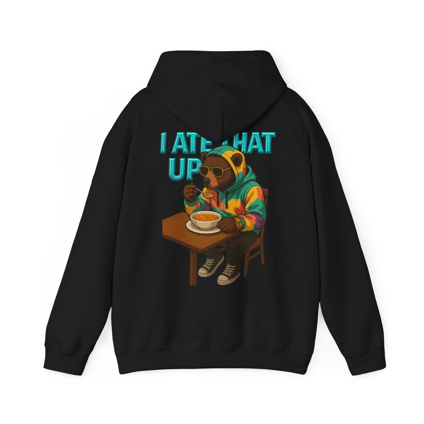 Ate That Up Playful Bear Hoodie, Funny Animal Sweatshirt, Gift for Food Lovers, Cozy Bear Apparel, Unique Unisex Pullover, Fun Statement Top