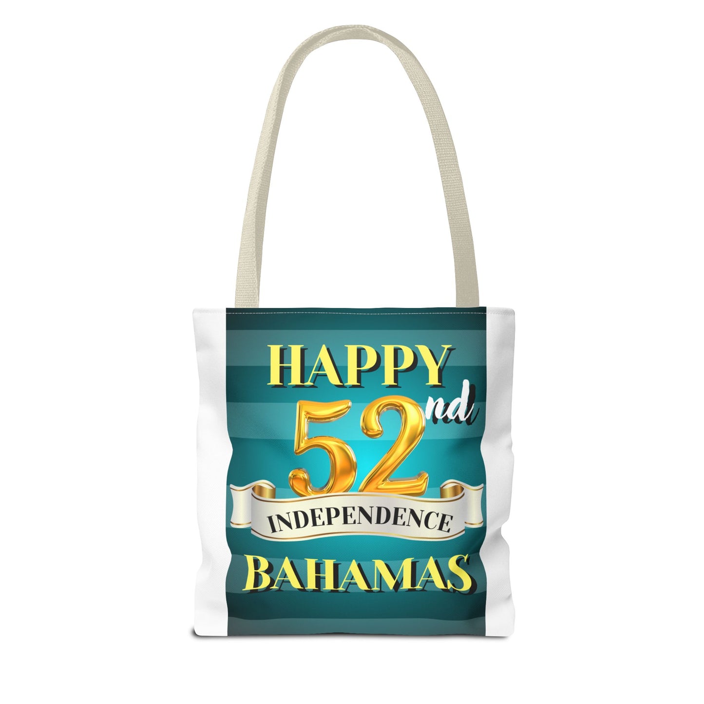 Happy 52nd Independence Blue Stripe Bahamas Tote Bag, Beach Bag, Travel Tote, Gift for Bahamian National Day, Independence Day Celebration