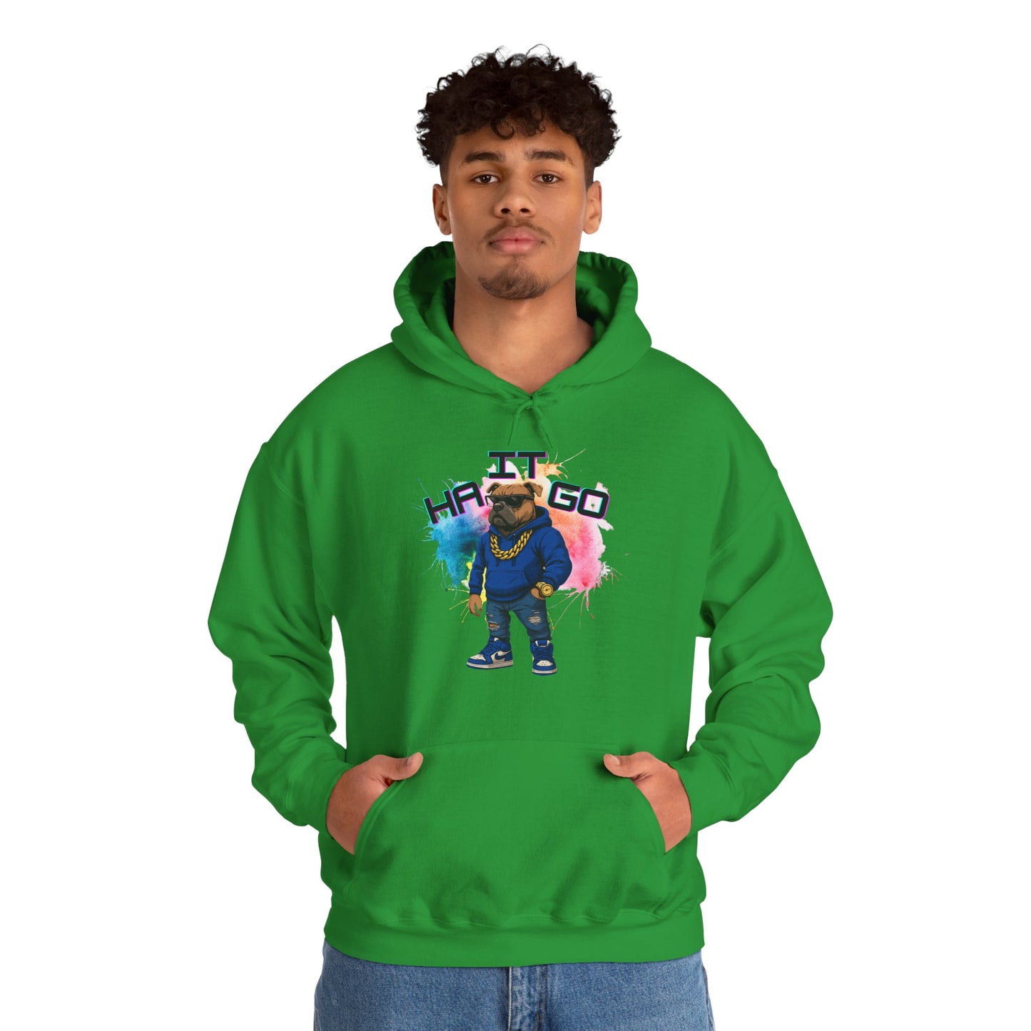 Ha It Go Cool Hipster Dog Hoodie, Streetwear Unisex Sweatshirt, Funny Pet Lover Gift, Casual Stylish Pullover, Colorful Graphic Sweatshirt