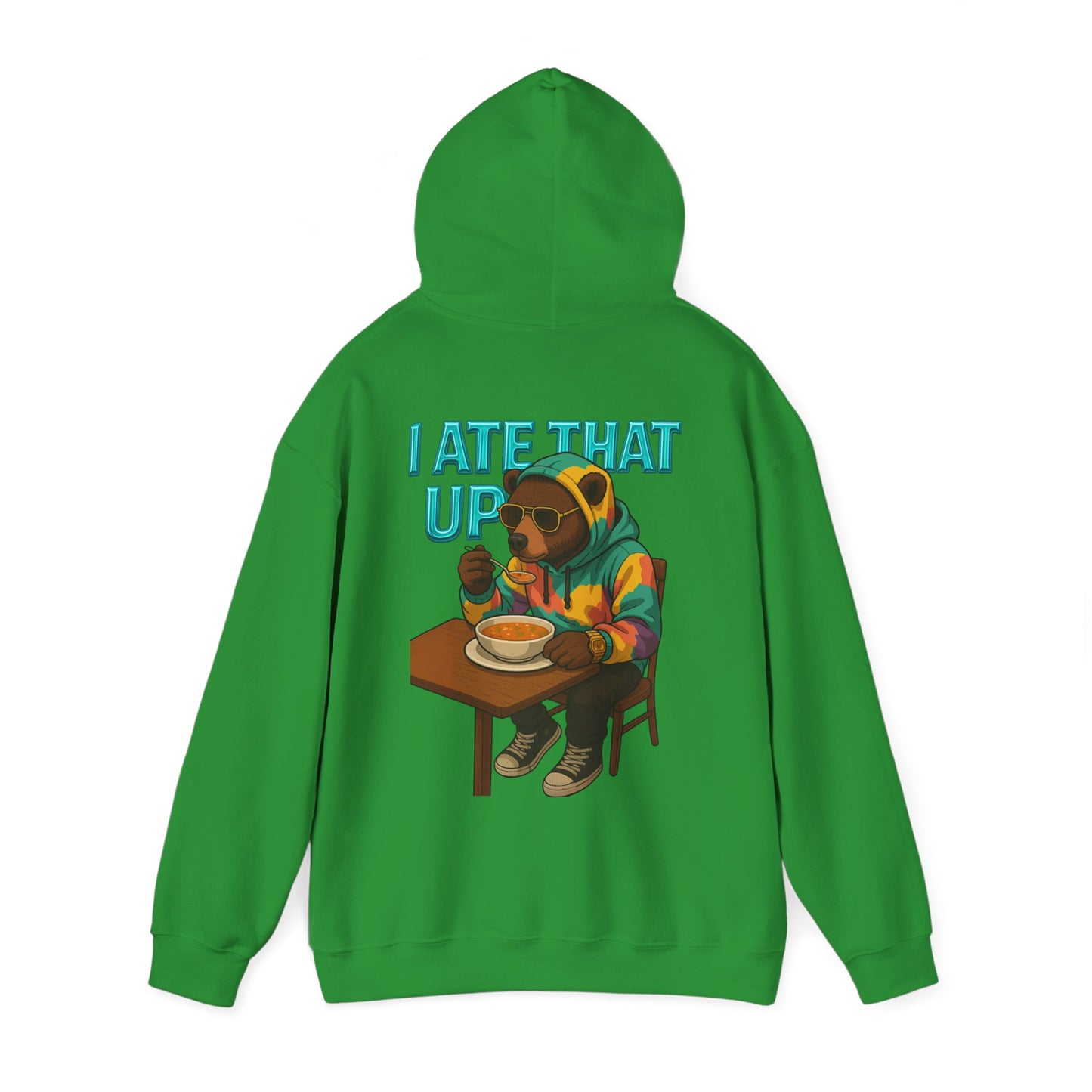 Ate That Up Playful Bear Hoodie, Funny Animal Sweatshirt, Gift for Food Lovers, Cozy Bear Apparel, Unique Unisex Pullover, Fun Statement Top