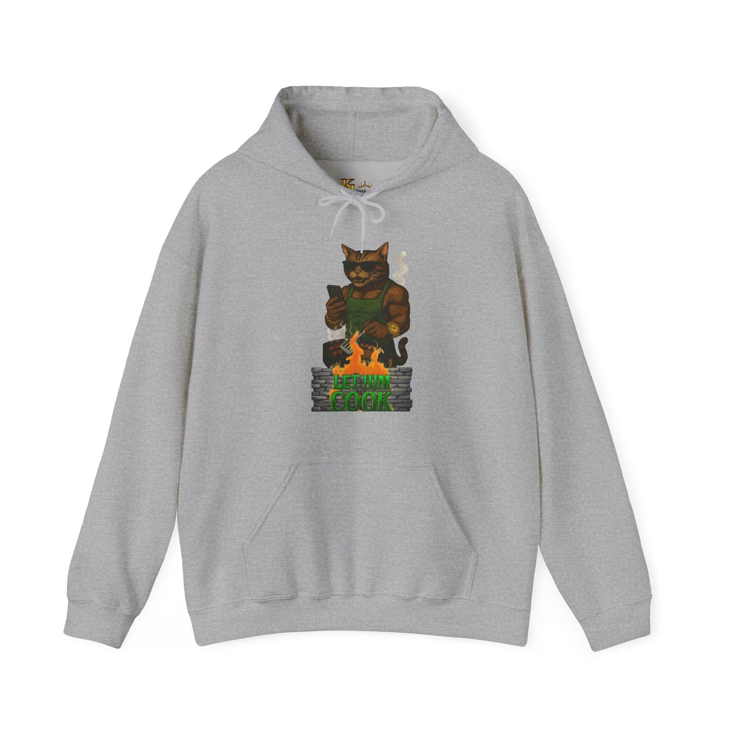 Let Him Cook Cool Cat Grillin' Sweatshirt | Unisex Hoodie for Cat Lovers, Funny Gift for Friends, Cozy Wear, Casual Outfit, Birthday and Holiday Gift
