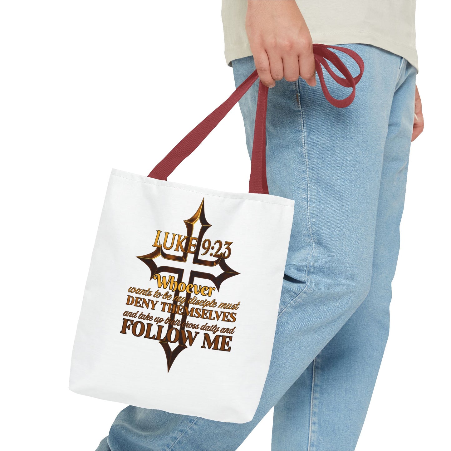 Luke 9:23 Inspirational Cross Tote Bag, Christian Faith Bag, Scripture Motivational Tote, Gift for Believers, Luke 9:23 Bag, Everyday Carry