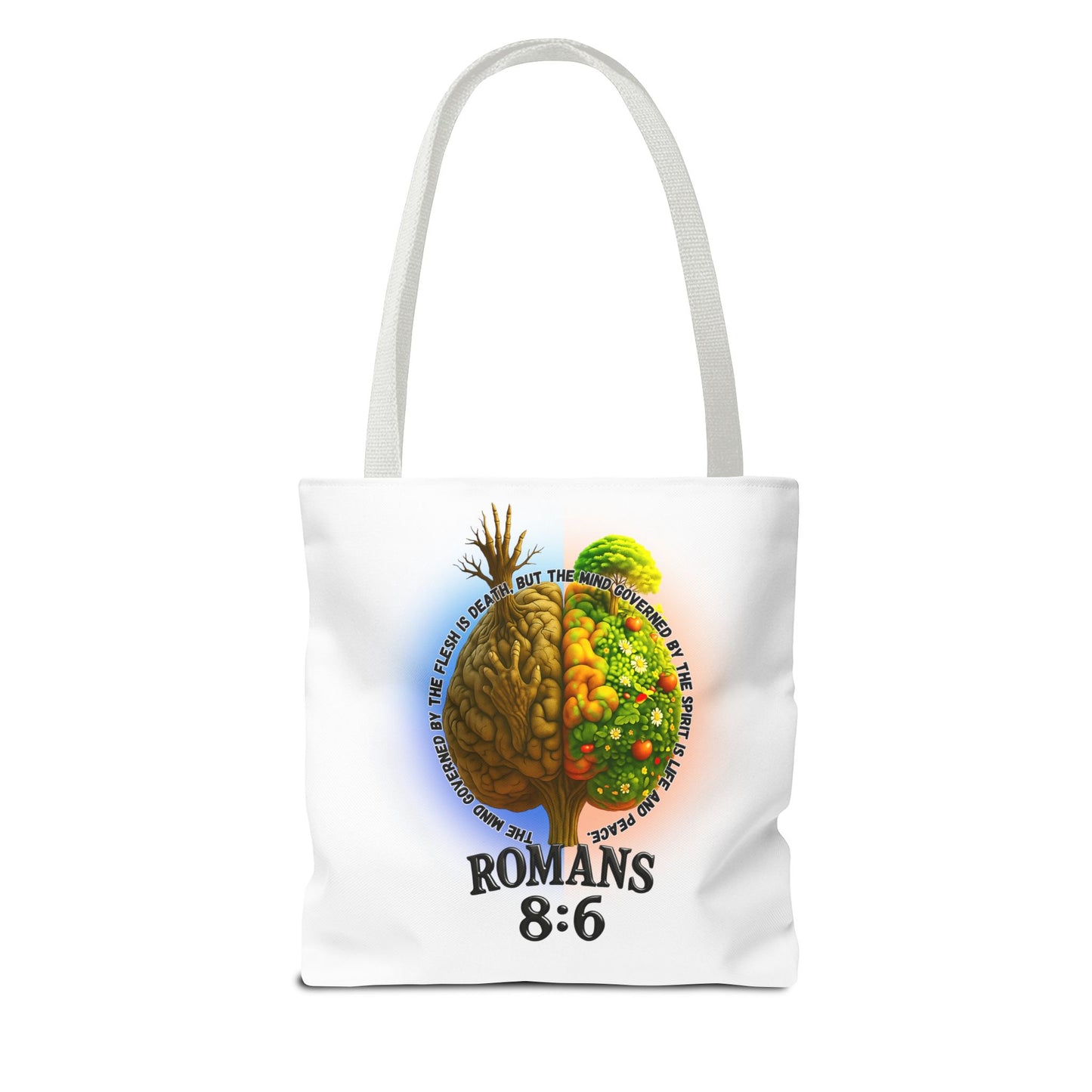 Romans 8:6 Inspirational Tote Bag, Motivational Shopping Bag, Eco-Friendly Tote, Faith-Based Gift, Positive Message Carrier