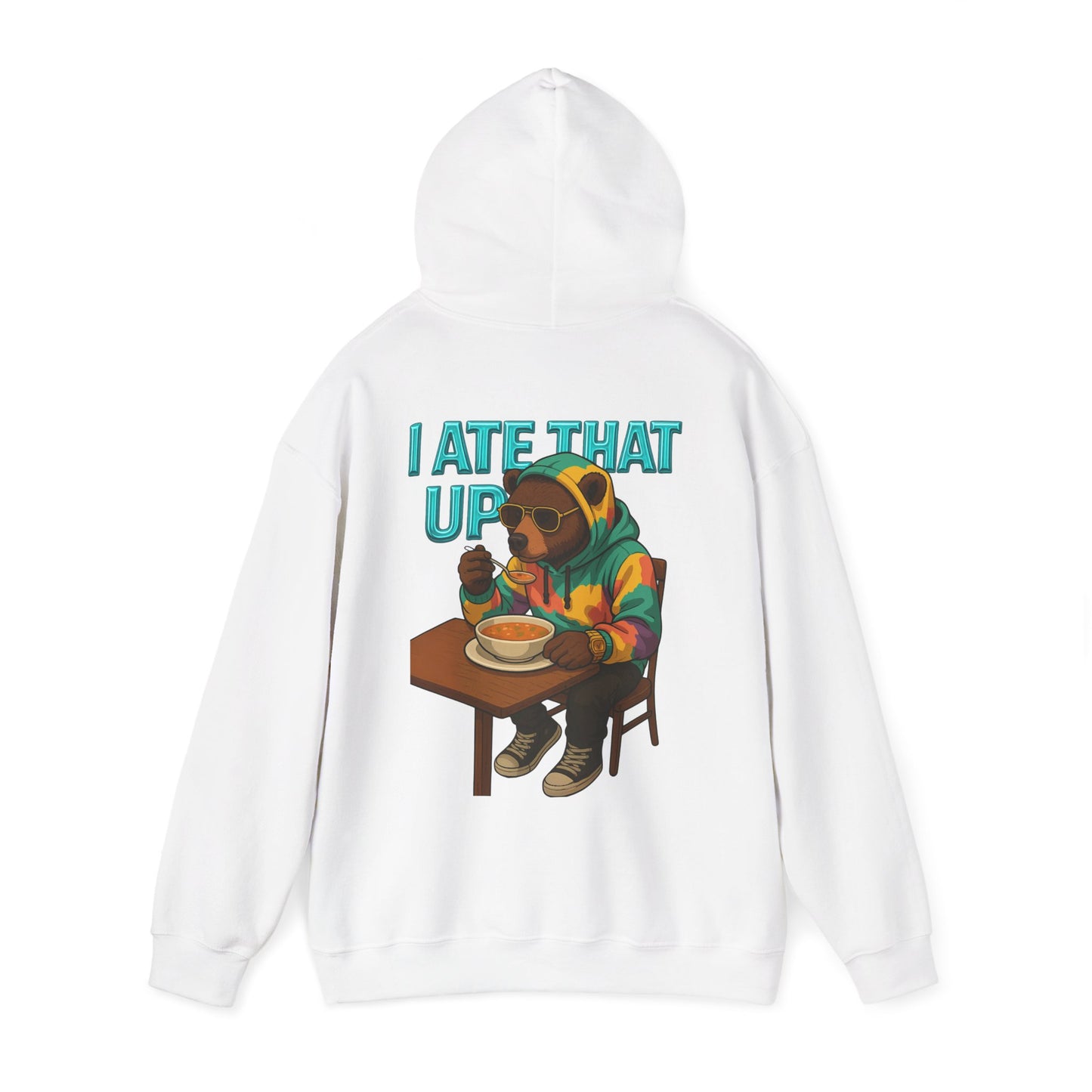 Ate That Up Playful Bear Hoodie, Funny Animal Sweatshirt, Gift for Food Lovers, Cozy Bear Apparel, Unique Unisex Pullover, Fun Statement Top
