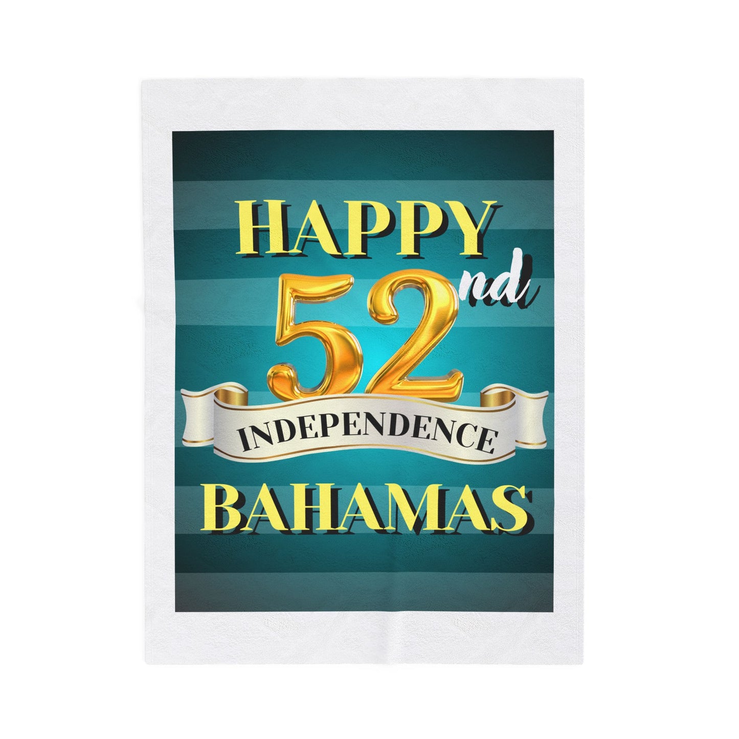 Happy 52nd Independence Blue Stripe Bahamas Velveteen Plush Blanket, Cozy Throw, Travel Blanket, Home Decor, Gift Idea, 52nd Independence Celebration