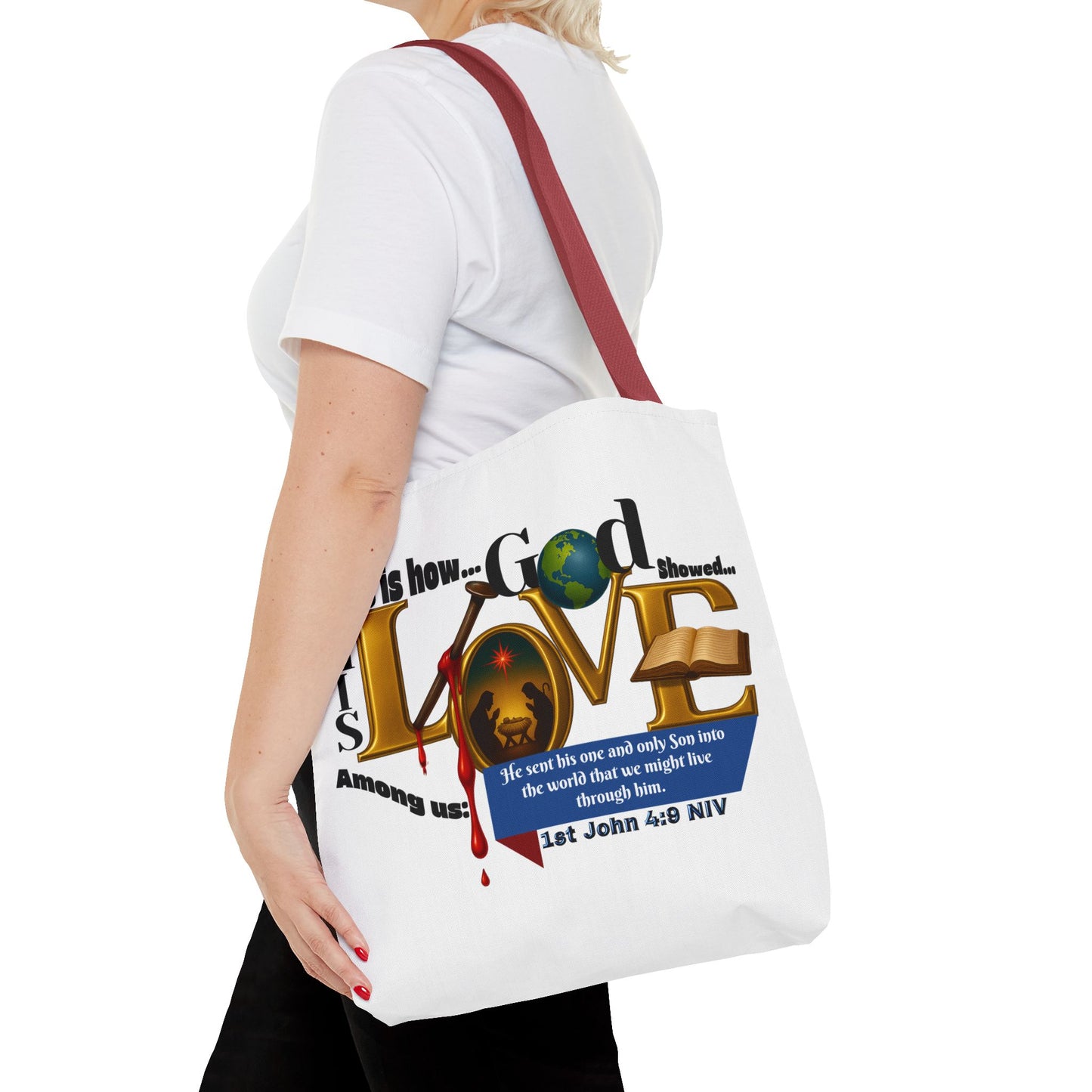 1st John 4:9 Faith-Inspired Tote Bag, Christian Gift, Religious Tote, Bible Verse Bag, Everyday Use, Church Accessory