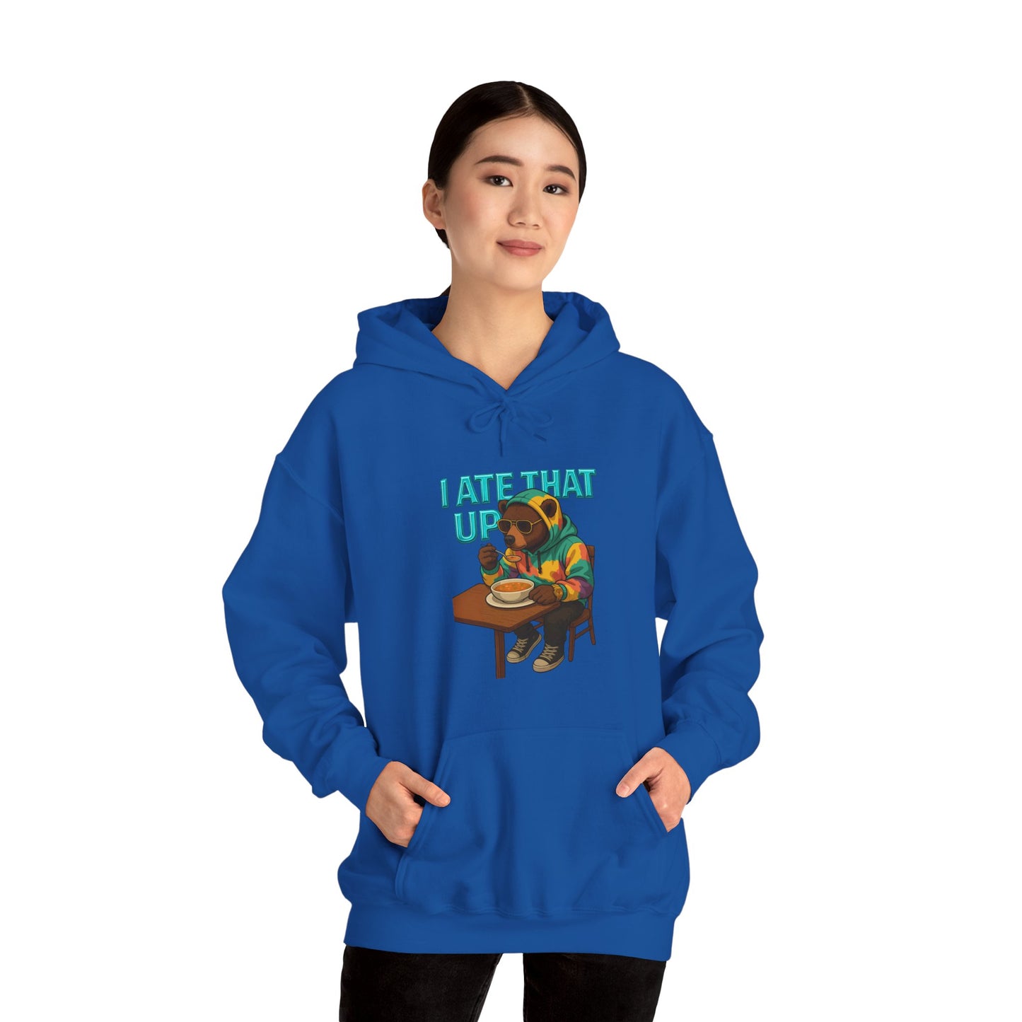 Ate That Up Playful Bear Hoodie, Funny Animal Sweatshirt, Gift for Food Lovers, Cozy Bear Apparel, Unique Unisex Pullover, Fun Statement Top
