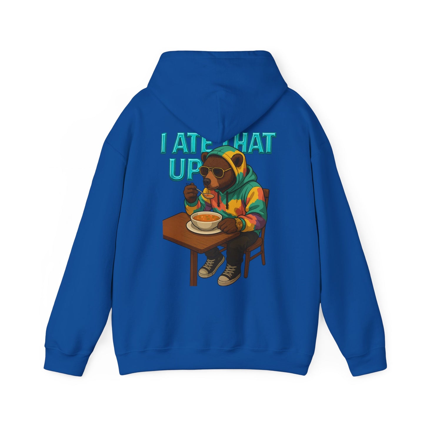 Ate That Up Playful Bear Hoodie, Funny Animal Sweatshirt, Gift for Food Lovers, Cozy Bear Apparel, Unique Unisex Pullover, Fun Statement Top