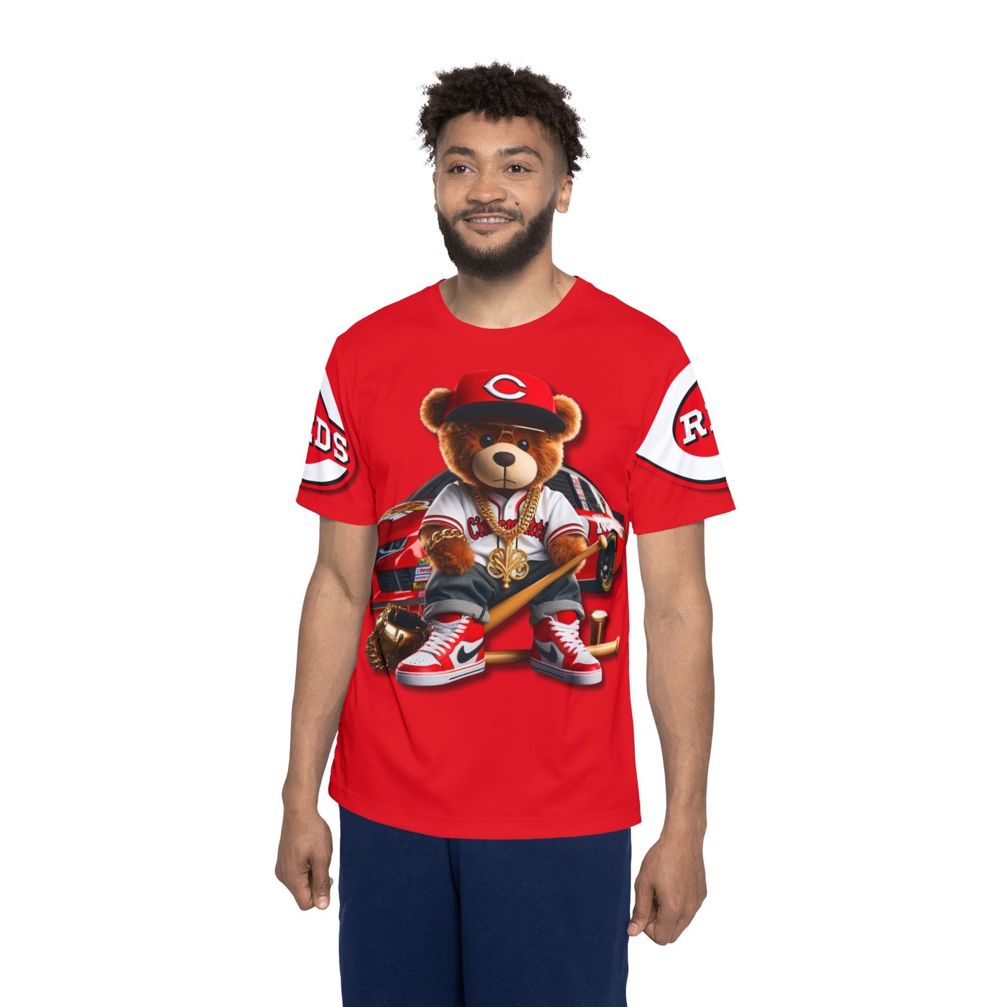 Cincinnati Reds Baseball, Bristol Motor Speedway, Men's Sports Jersey with Bear Mascot, Cute Baseball Shirt, Sporty Casual Wear, Gifts for Sports Fans, MLB Team Apparel, Fun Birthday Present