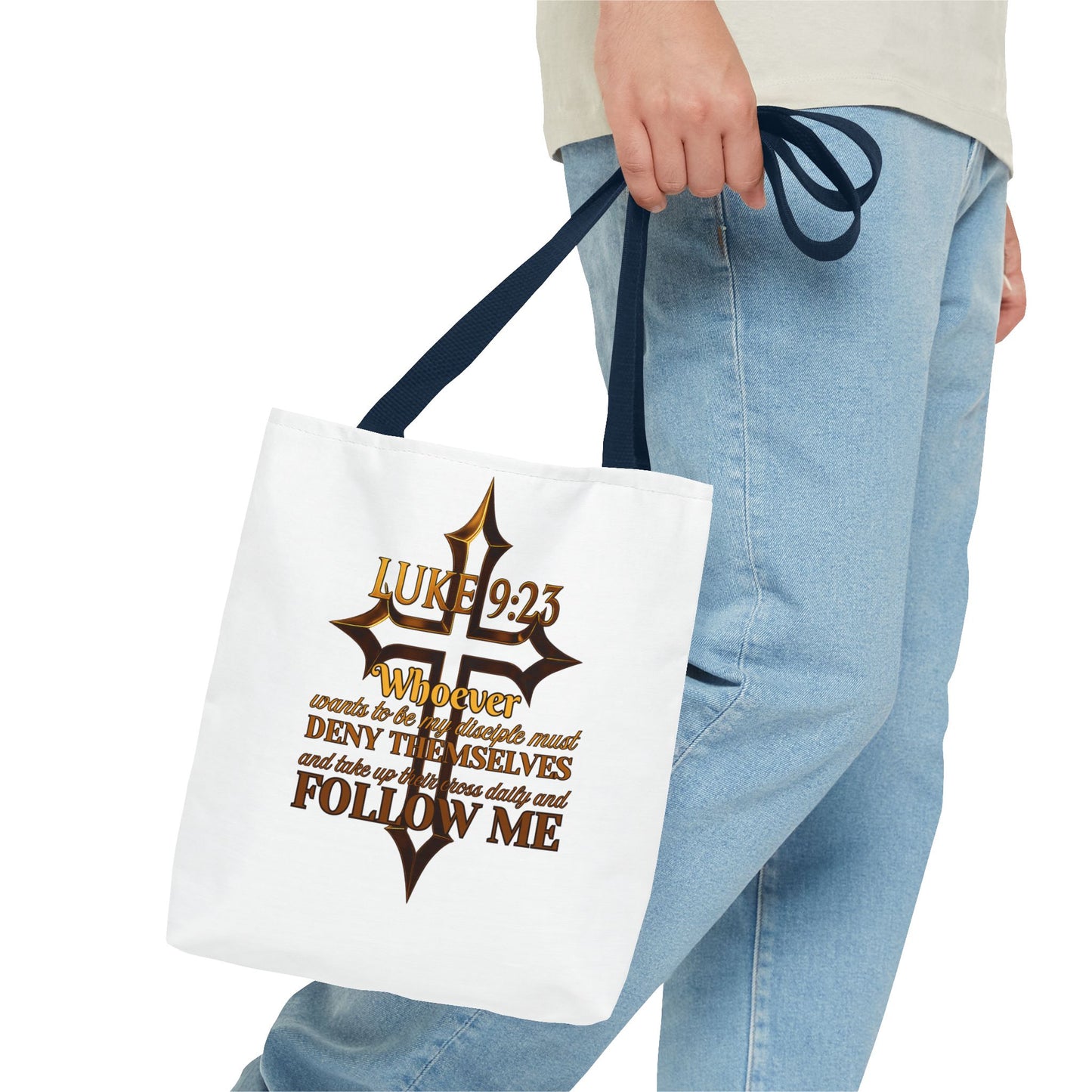 Luke 9:23 Inspirational Cross Tote Bag, Christian Faith Bag, Scripture Motivational Tote, Gift for Believers, Luke 9:23 Bag, Everyday Carry