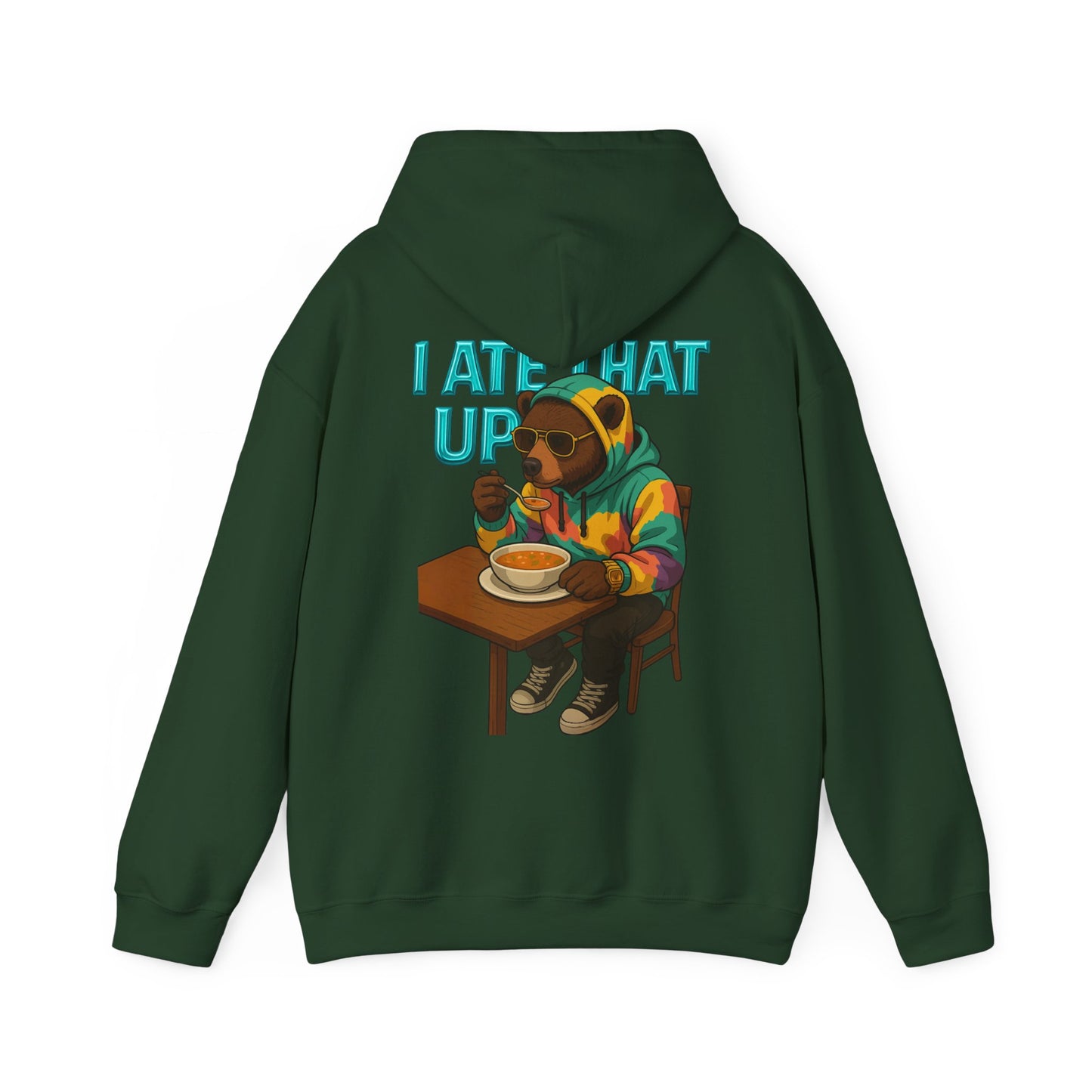 Ate That Up Playful Bear Hoodie, Funny Animal Sweatshirt, Gift for Food Lovers, Cozy Bear Apparel, Unique Unisex Pullover, Fun Statement Top