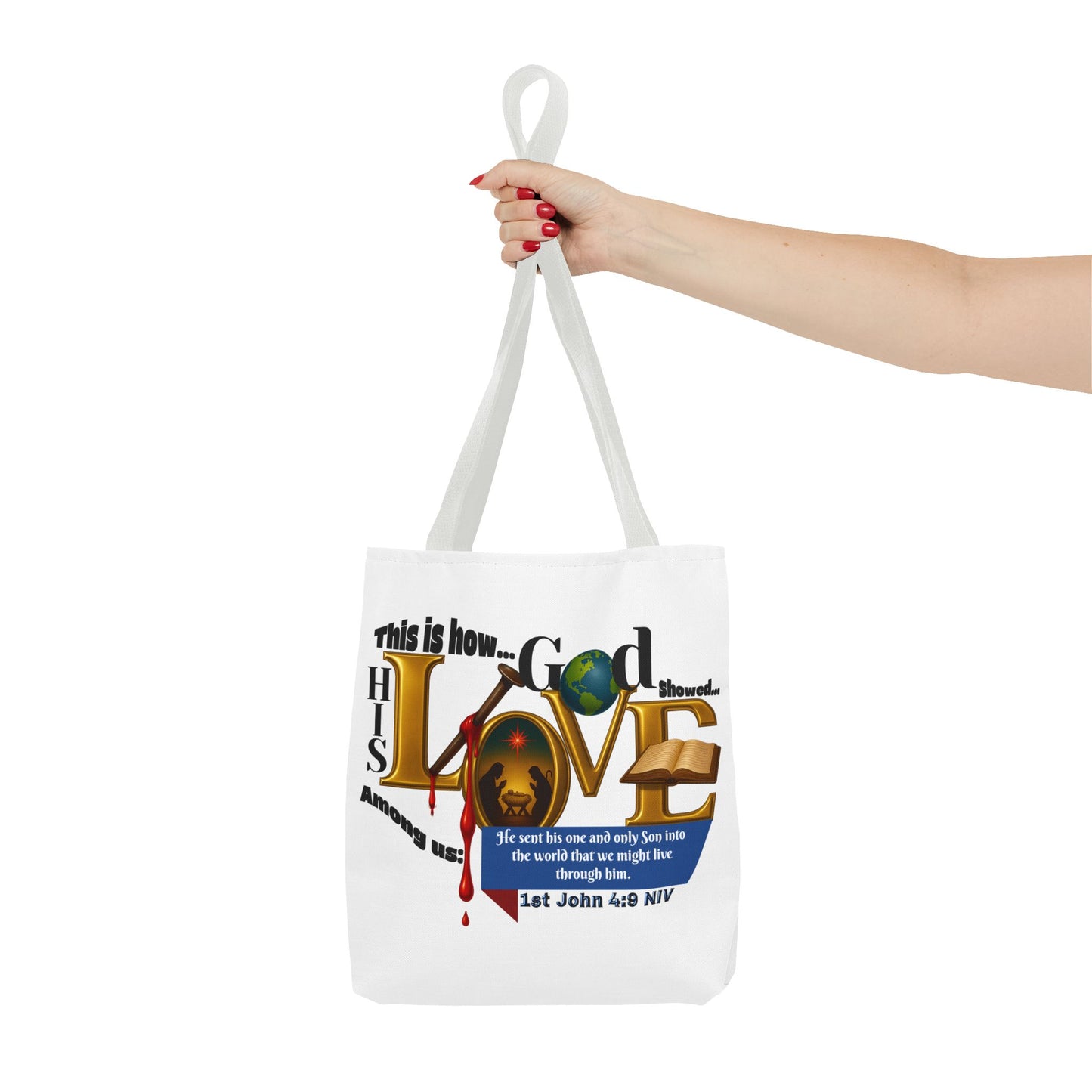 1st John 4:9 Faith-Inspired Tote Bag, Christian Gift, Religious Tote, Bible Verse Bag, Everyday Use, Church Accessory