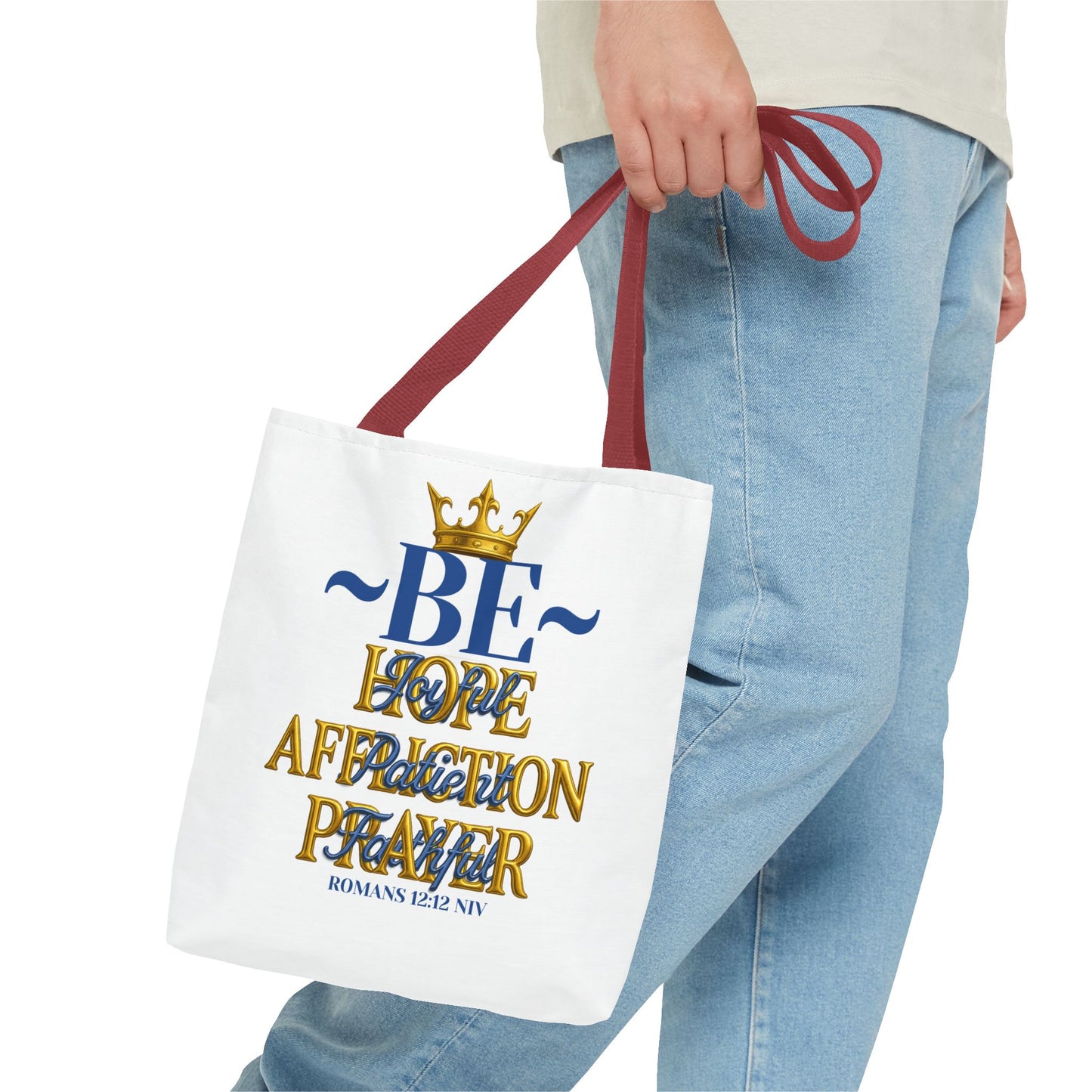 Romans 12:12 Inspirational Tote Bag - Be joyful in Hope - Love, Affection, Prayer | Eco-Friendly, Gift for Her, Everyday Bag, Bible Verse, Fashion Accessory