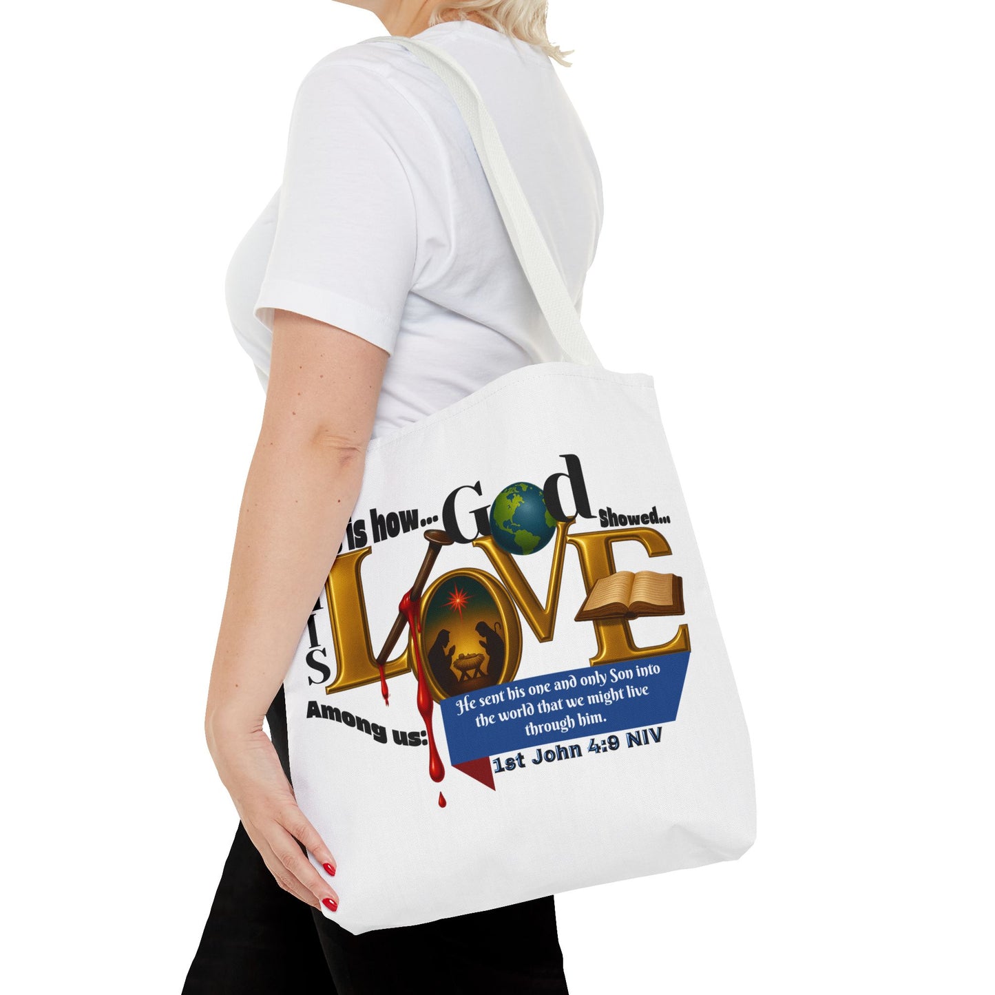 1st John 4:9 Faith-Inspired Tote Bag, Christian Gift, Religious Tote, Bible Verse Bag, Everyday Use, Church Accessory