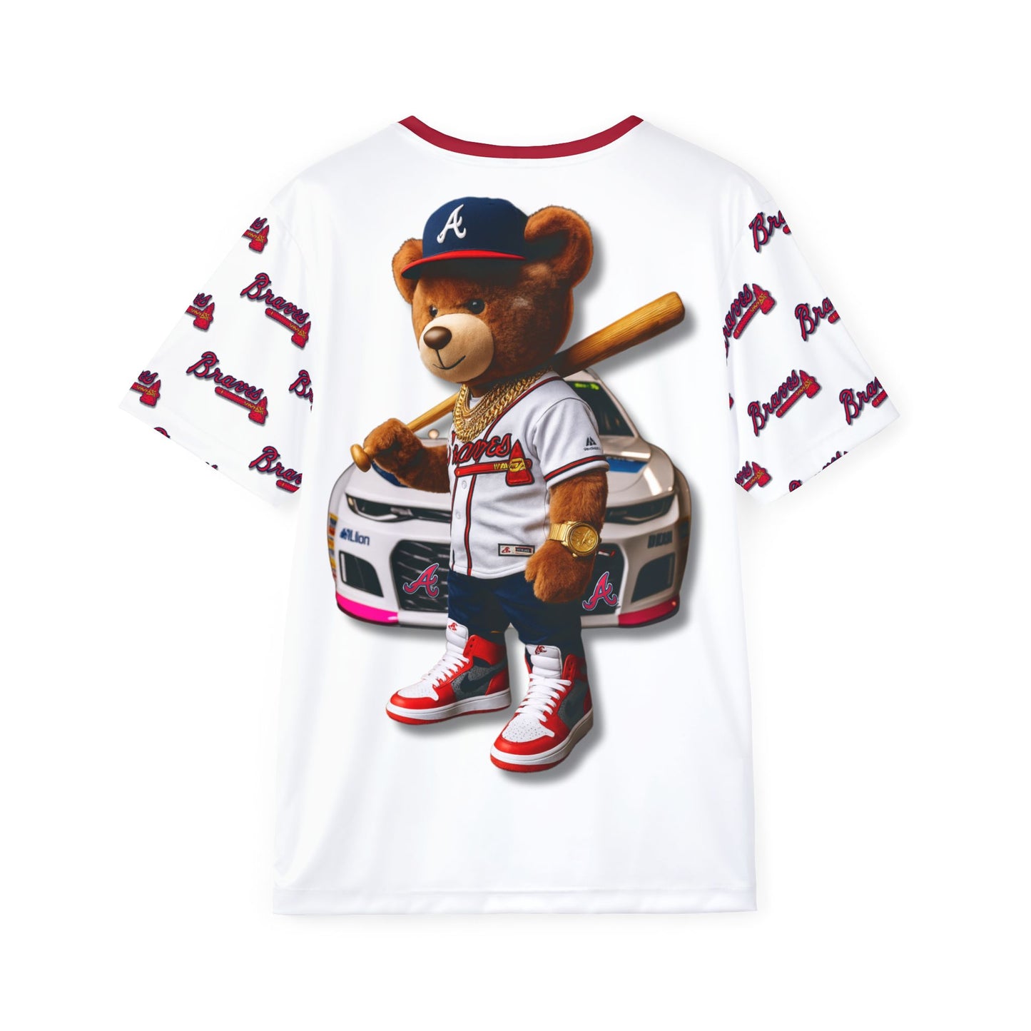 Atlanta Braves Baseball, Bristol Motor Speedway, White Men's Sports Jersey with Bear Mascot, Cute Baseball Shirt, Sporty Casual Wear, Gifts for Sports Fans, MLB Team Apparel, Fun Birthday Present