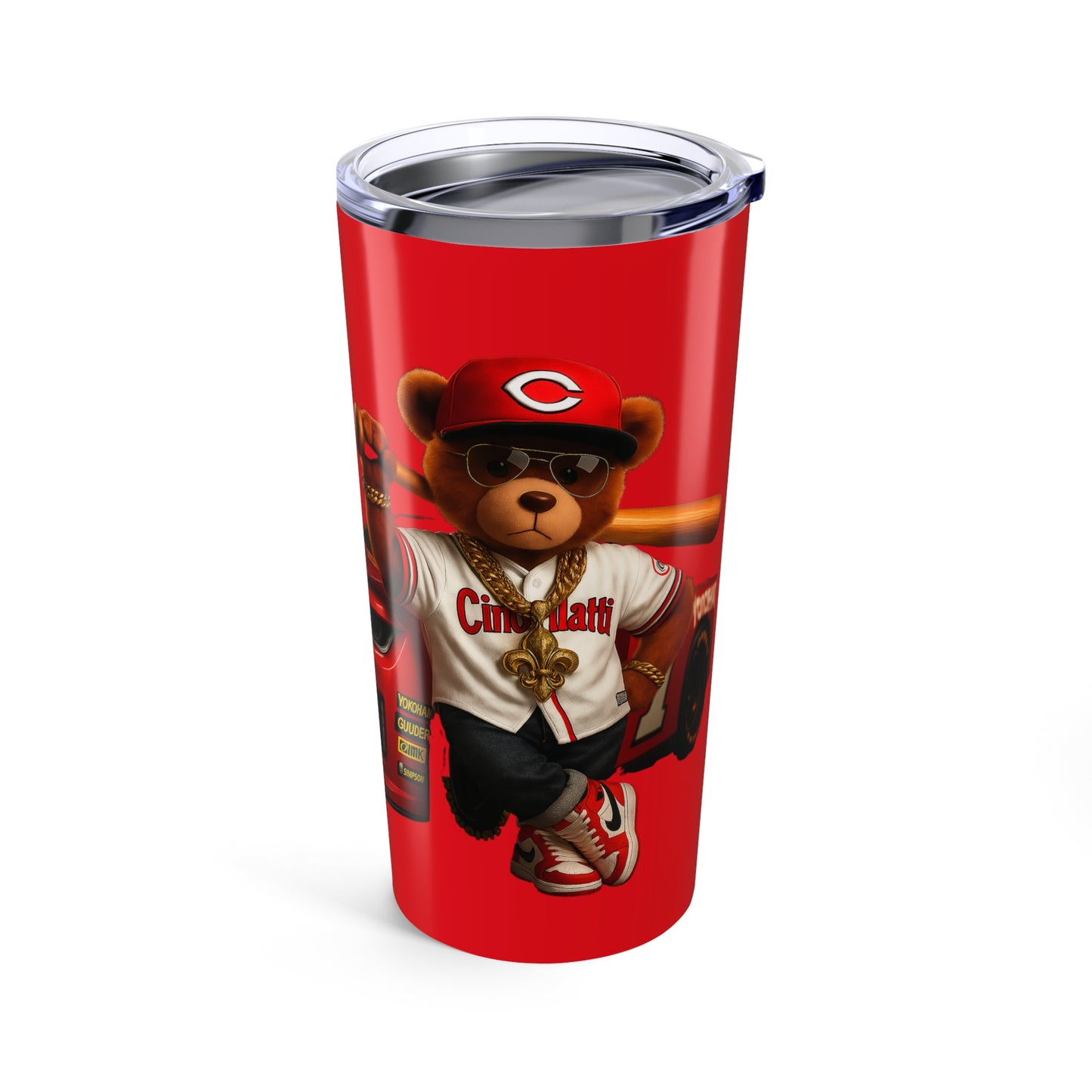 Cincinnati Reds Baseball, Race Car Enthusiast Tumbler | Personalized 20oz Travel Mug | Gift for Him, Birthday, Car Lovers, Racing Event, Unique Beverage Container