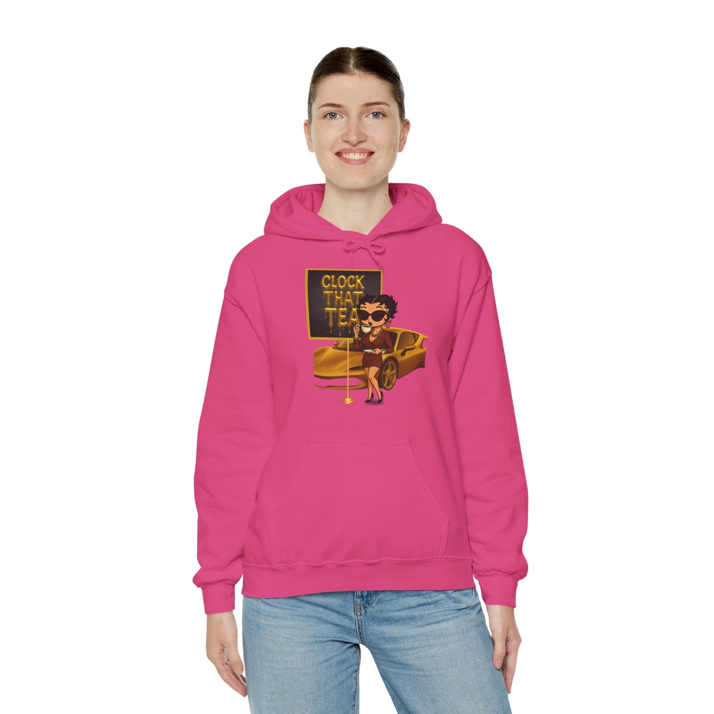 Clock That Tea Chic Hooded Sweatshirt for Tea Lovers, Trendy Unisex Pullover, Casual Streetwear, Gift for Friends, Perfect for Cozy Days