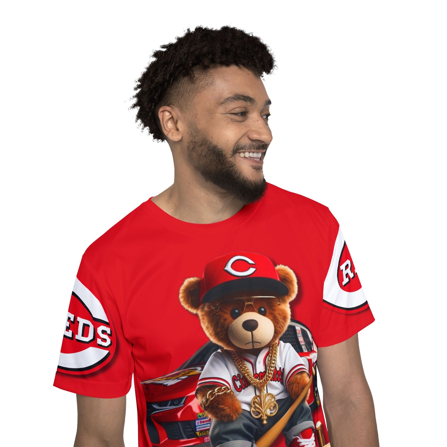 Cincinnati Reds Baseball, Bristol Motor Speedway, Men's Sports Jersey with Bear Mascot, Cute Baseball Shirt, Sporty Casual Wear, Gifts for Sports Fans, MLB Team Apparel, Fun Birthday Present