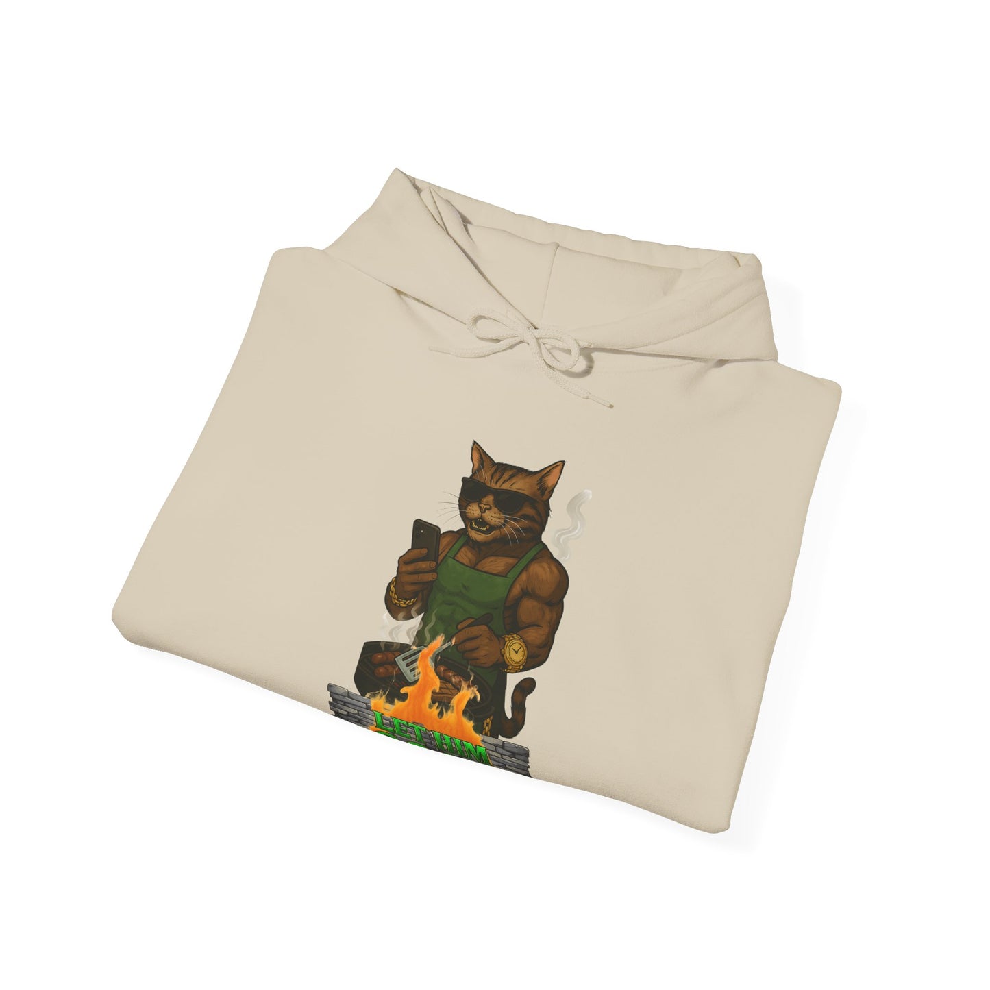 Let Him Cook Cool Cat Grillin' Sweatshirt | Unisex Hoodie for Cat Lovers, Funny Gift for Friends, Cozy Wear, Casual Outfit, Birthday and Holiday Gift