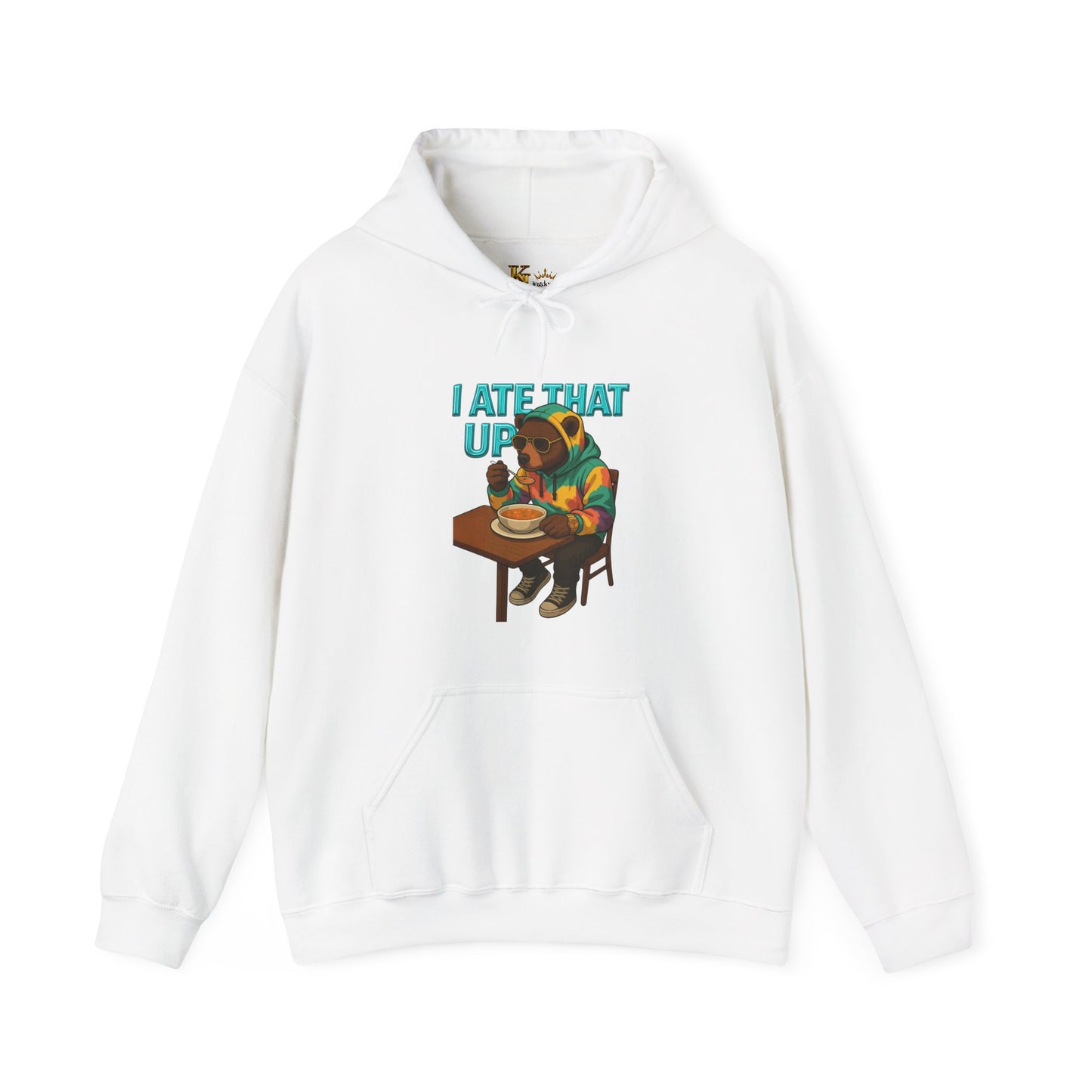 Ate That Up Playful Bear Hoodie, Funny Animal Sweatshirt, Gift for Food Lovers, Cozy Bear Apparel, Unique Unisex Pullover, Fun Statement Top