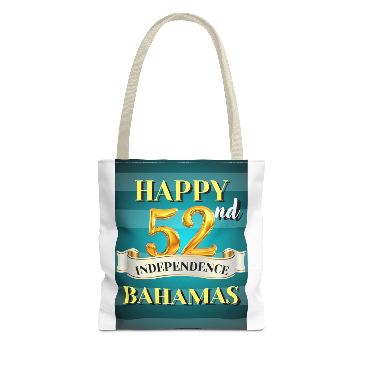 Happy 52nd Independence Blue Stripe Bahamas Tote Bag, Beach Bag, Travel Tote, Gift for Bahamian National Day, Independence Day Celebration