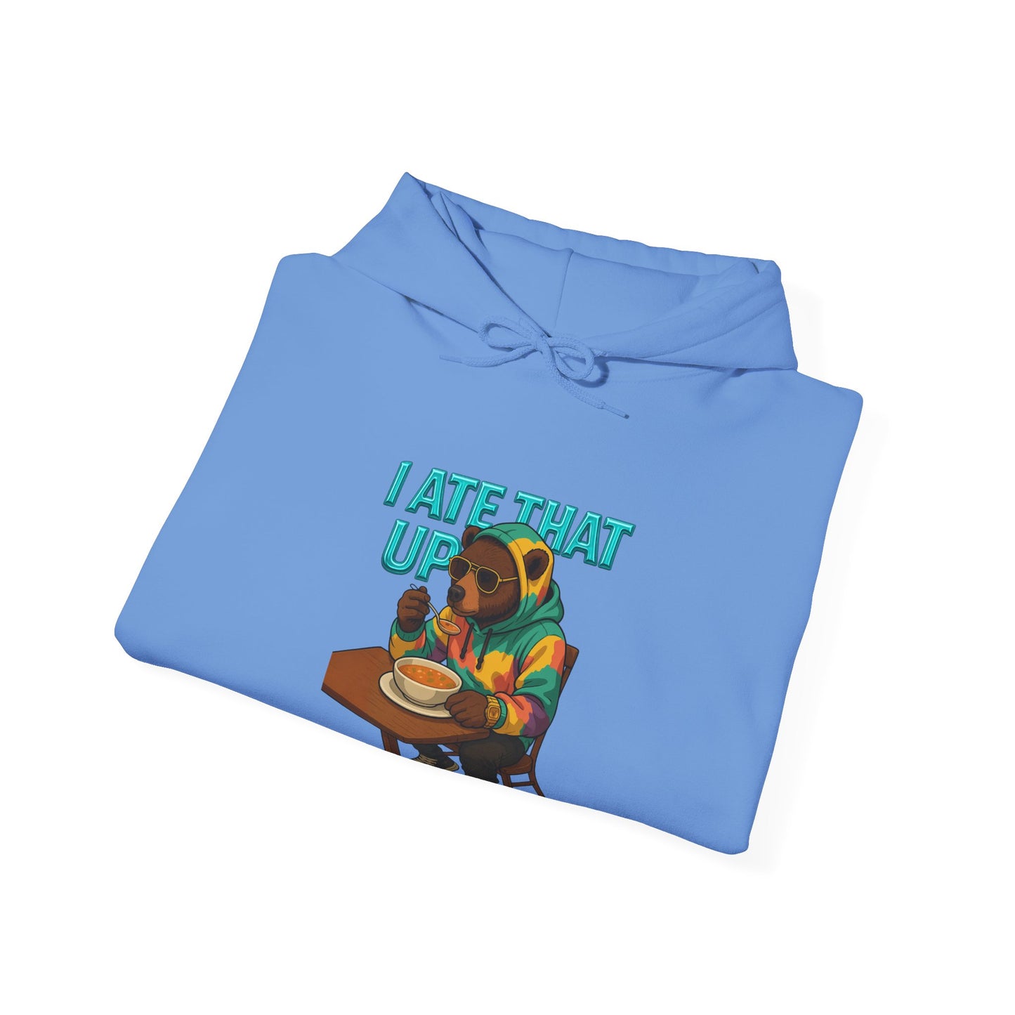 Ate That Up Playful Bear Hoodie, Funny Animal Sweatshirt, Gift for Food Lovers, Cozy Bear Apparel, Unique Unisex Pullover, Fun Statement Top
