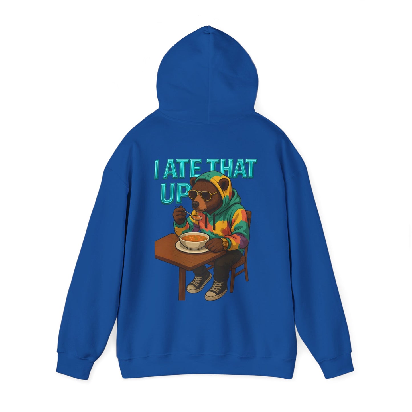 Ate That Up Playful Bear Hoodie, Funny Animal Sweatshirt, Gift for Food Lovers, Cozy Bear Apparel, Unique Unisex Pullover, Fun Statement Top