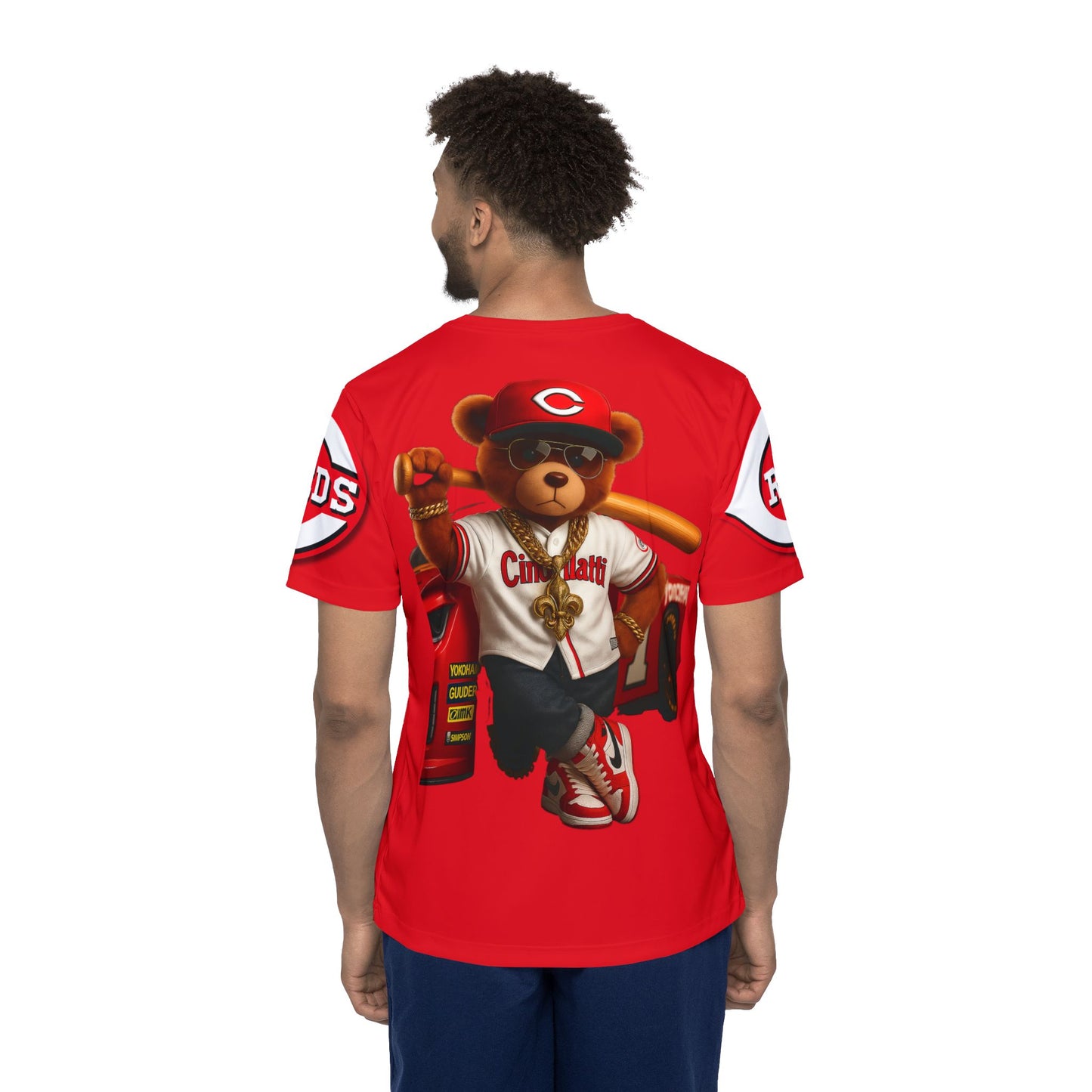 Cincinnati Reds Baseball, Bristol Motor Speedway, Men's Sports Jersey with Bear Mascot, Cute Baseball Shirt, Sporty Casual Wear, Gifts for Sports Fans, MLB Team Apparel, Fun Birthday Present
