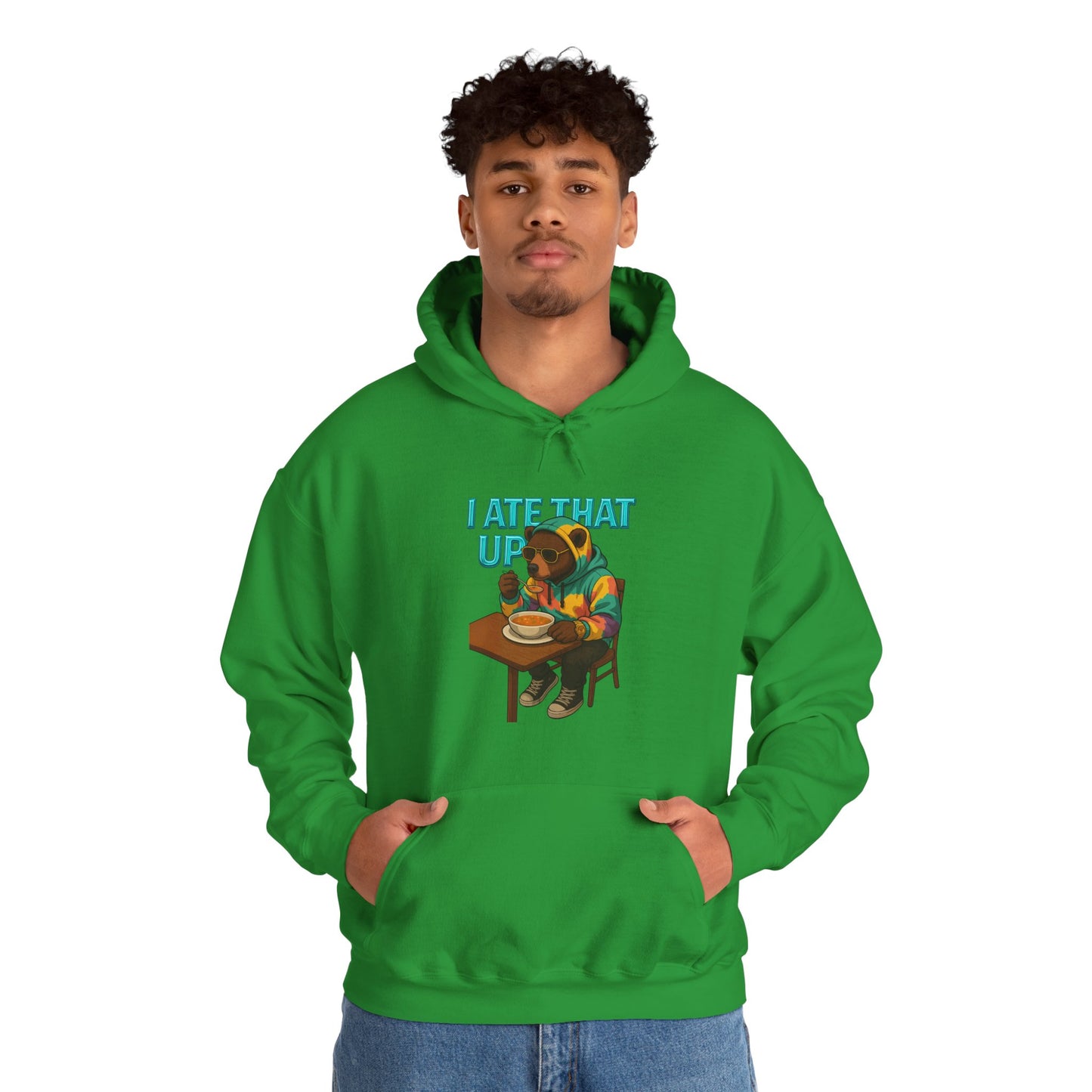 Ate That Up Playful Bear Hoodie, Funny Animal Sweatshirt, Gift for Food Lovers, Cozy Bear Apparel, Unique Unisex Pullover, Fun Statement Top