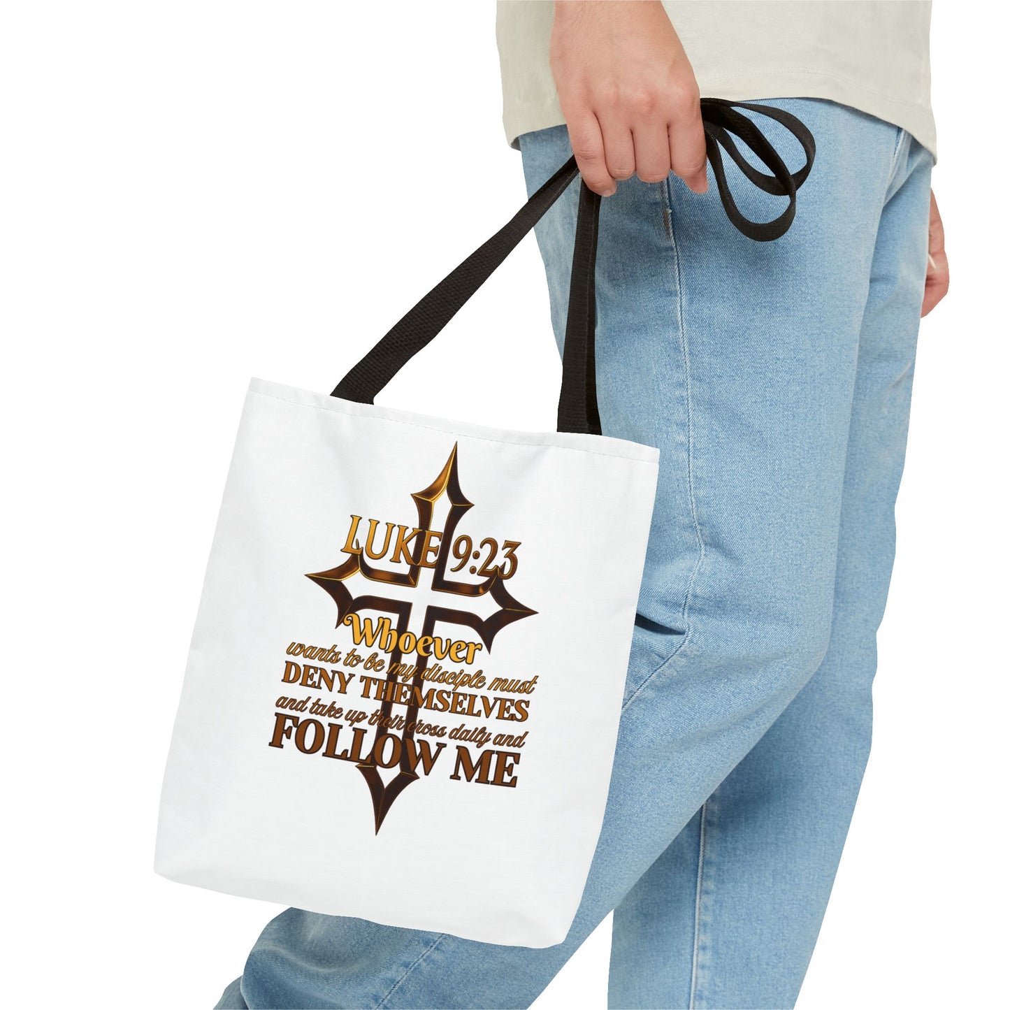 Luke 9:23 Inspirational Cross Tote Bag, Christian Faith Bag, Scripture Motivational Tote, Gift for Believers, Luke 9:23 Bag, Everyday Carry