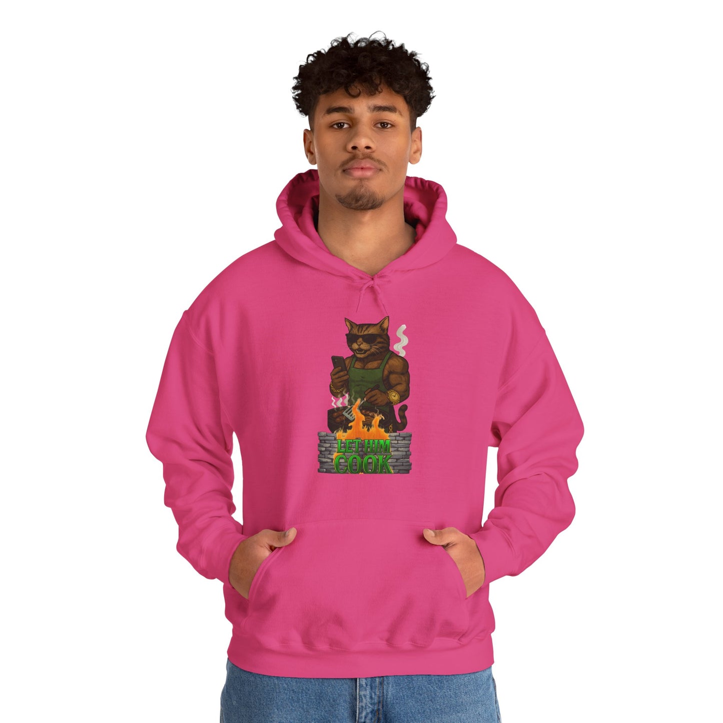 Let Him Cook Cool Cat Grillin' Sweatshirt | Unisex Hoodie for Cat Lovers, Funny Gift for Friends, Cozy Wear, Casual Outfit, Birthday and Holiday Gift