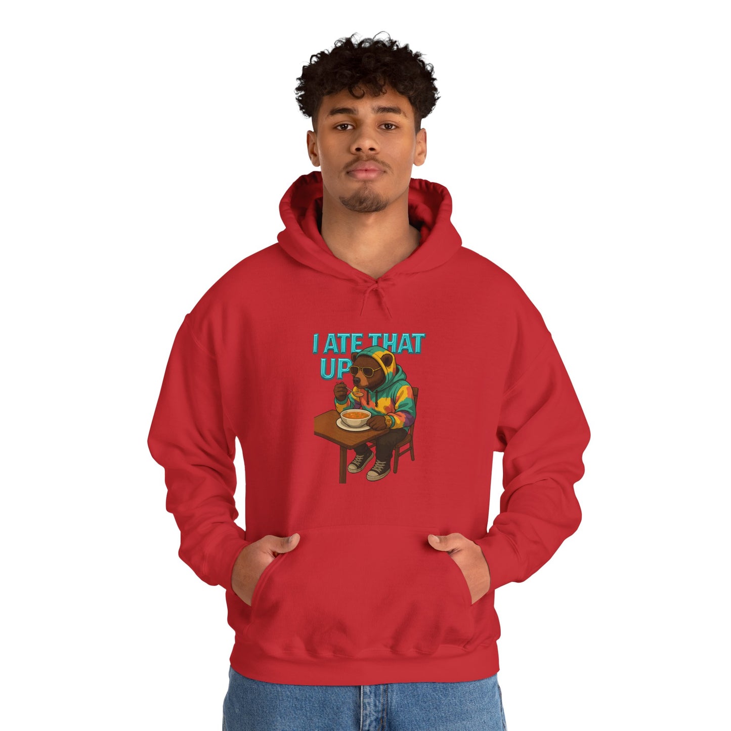 Ate That Up Playful Bear Hoodie, Funny Animal Sweatshirt, Gift for Food Lovers, Cozy Bear Apparel, Unique Unisex Pullover, Fun Statement Top