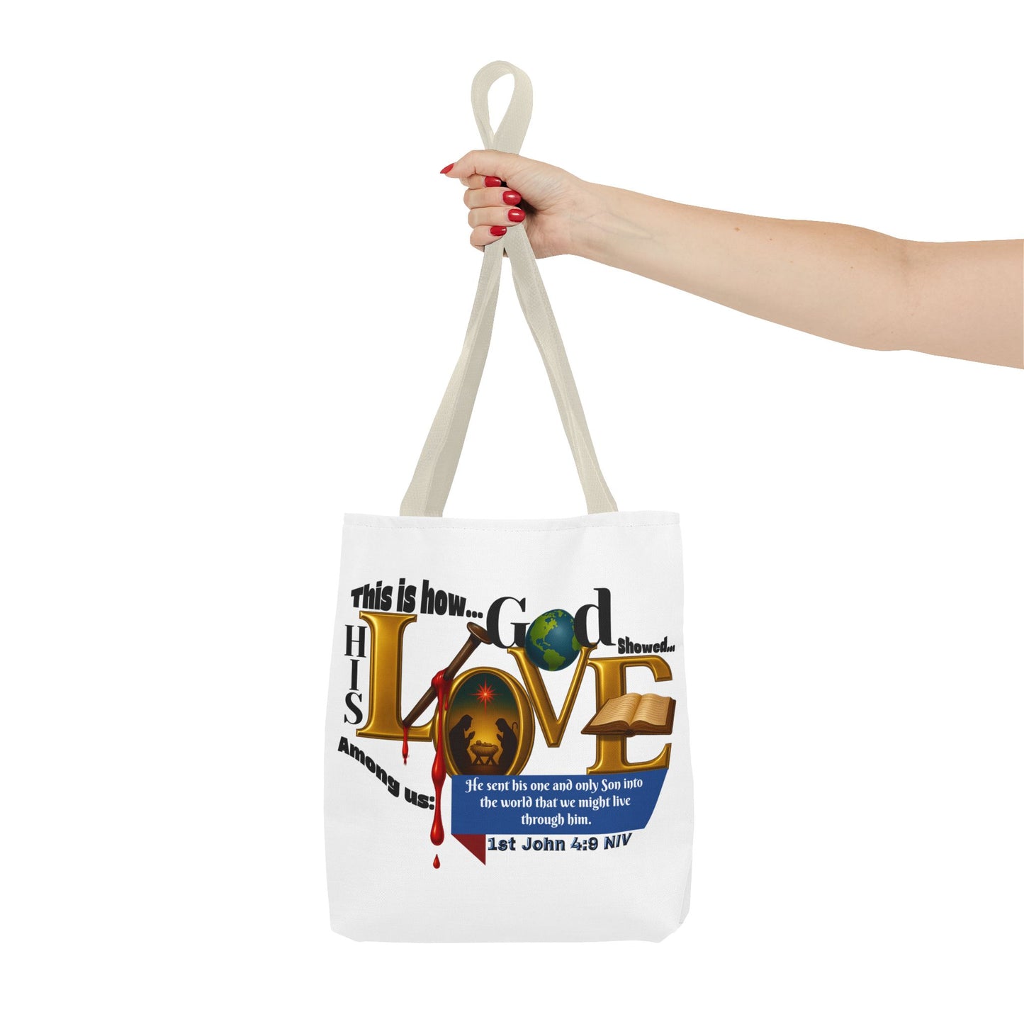1st John 4:9 Faith-Inspired Tote Bag, Christian Gift, Religious Tote, Bible Verse Bag, Everyday Use, Church Accessory