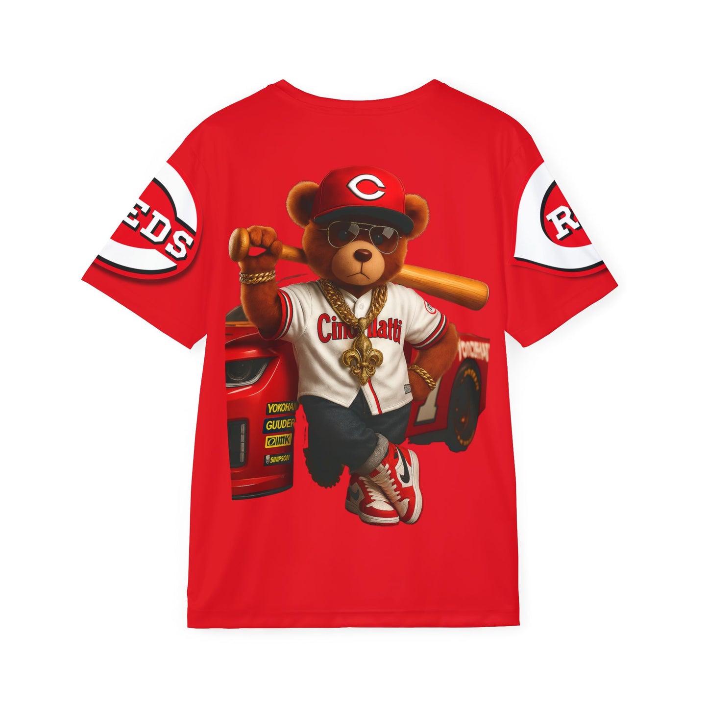 Cincinnati Reds Baseball, Bristol Motor Speedway, Men's Sports Jersey with Bear Mascot, Cute Baseball Shirt, Sporty Casual Wear, Gifts for Sports Fans, MLB Team Apparel, Fun Birthday Present
