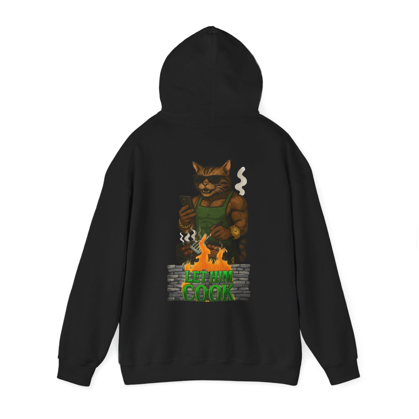Let Him Cook Cool Cat Grillin' Sweatshirt | Unisex Hoodie for Cat Lovers, Funny Gift for Friends, Cozy Wear, Casual Outfit, Birthday and Holiday Gift