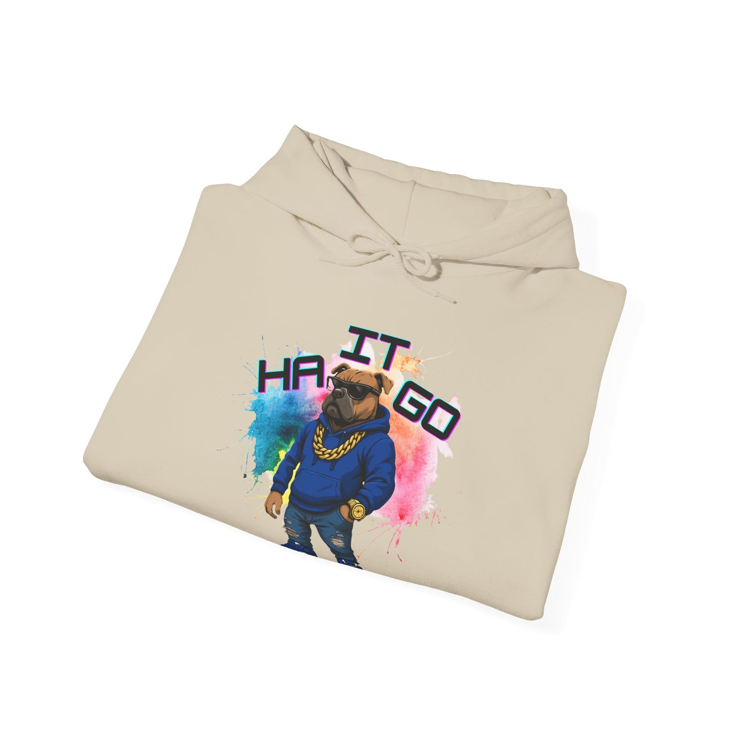 Ha It Go Cool Hipster Dog Hoodie, Streetwear Unisex Sweatshirt, Funny Pet Lover Gift, Casual Stylish Pullover, Colorful Graphic Sweatshirt