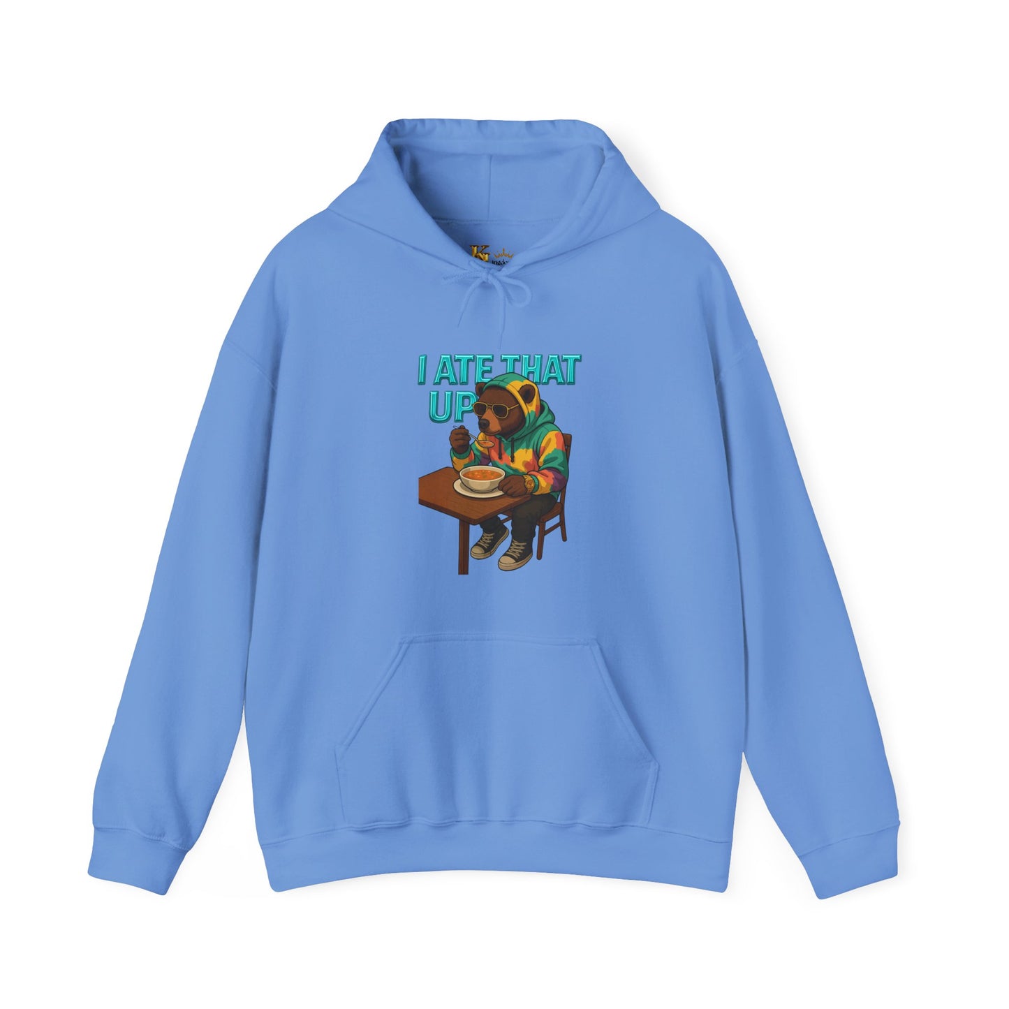 Ate That Up Playful Bear Hoodie, Funny Animal Sweatshirt, Gift for Food Lovers, Cozy Bear Apparel, Unique Unisex Pullover, Fun Statement Top