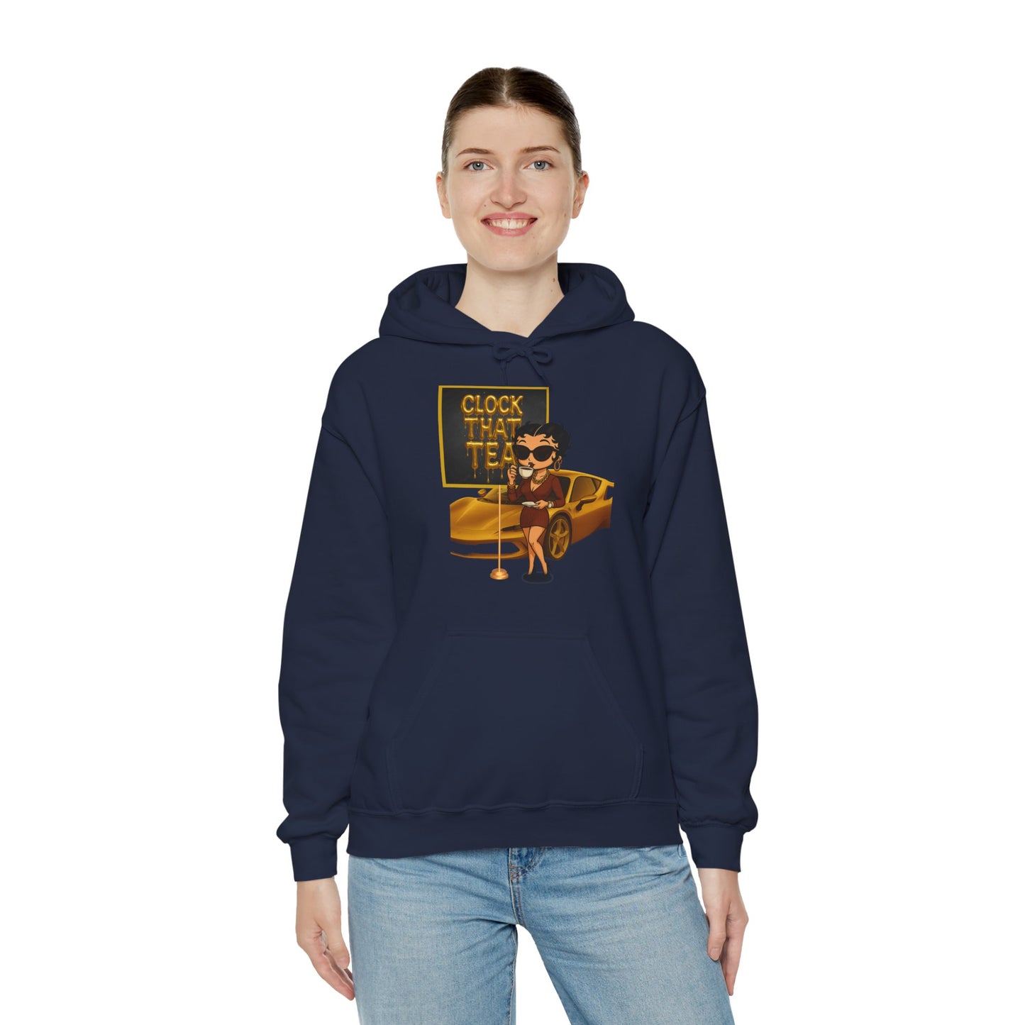 Clock That Tea Chic Hooded Sweatshirt for Tea Lovers, Trendy Unisex Pullover, Casual Streetwear, Gift for Friends, Perfect for Cozy Days