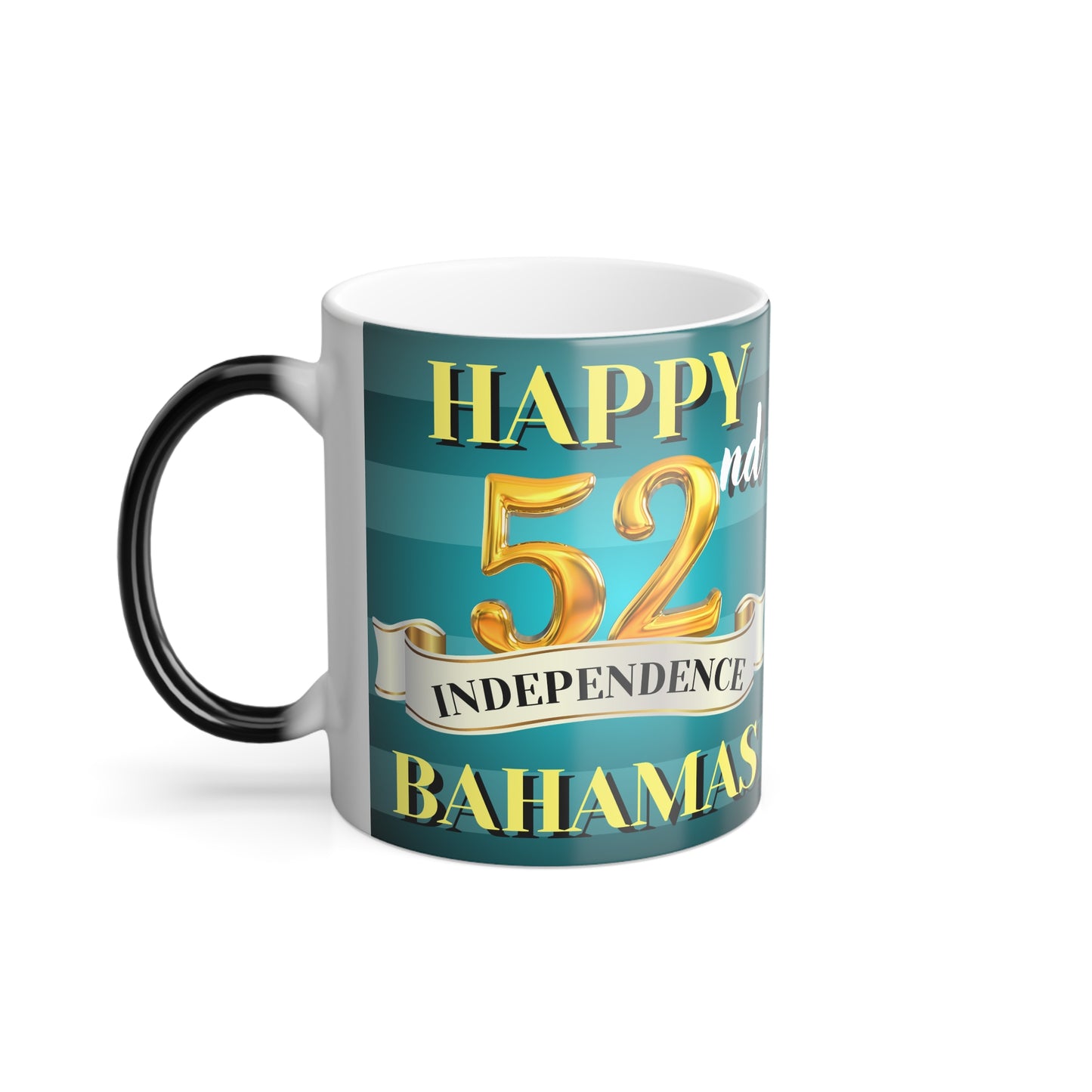 Happy 52nd Independence Blue Stripe Bahamas Color Morphing Mug - Happy Independence Day Gift, Custom Coffee Cup, Fun Drinkware for Bahamas Celebrations, Holiday Memento, Unique Present