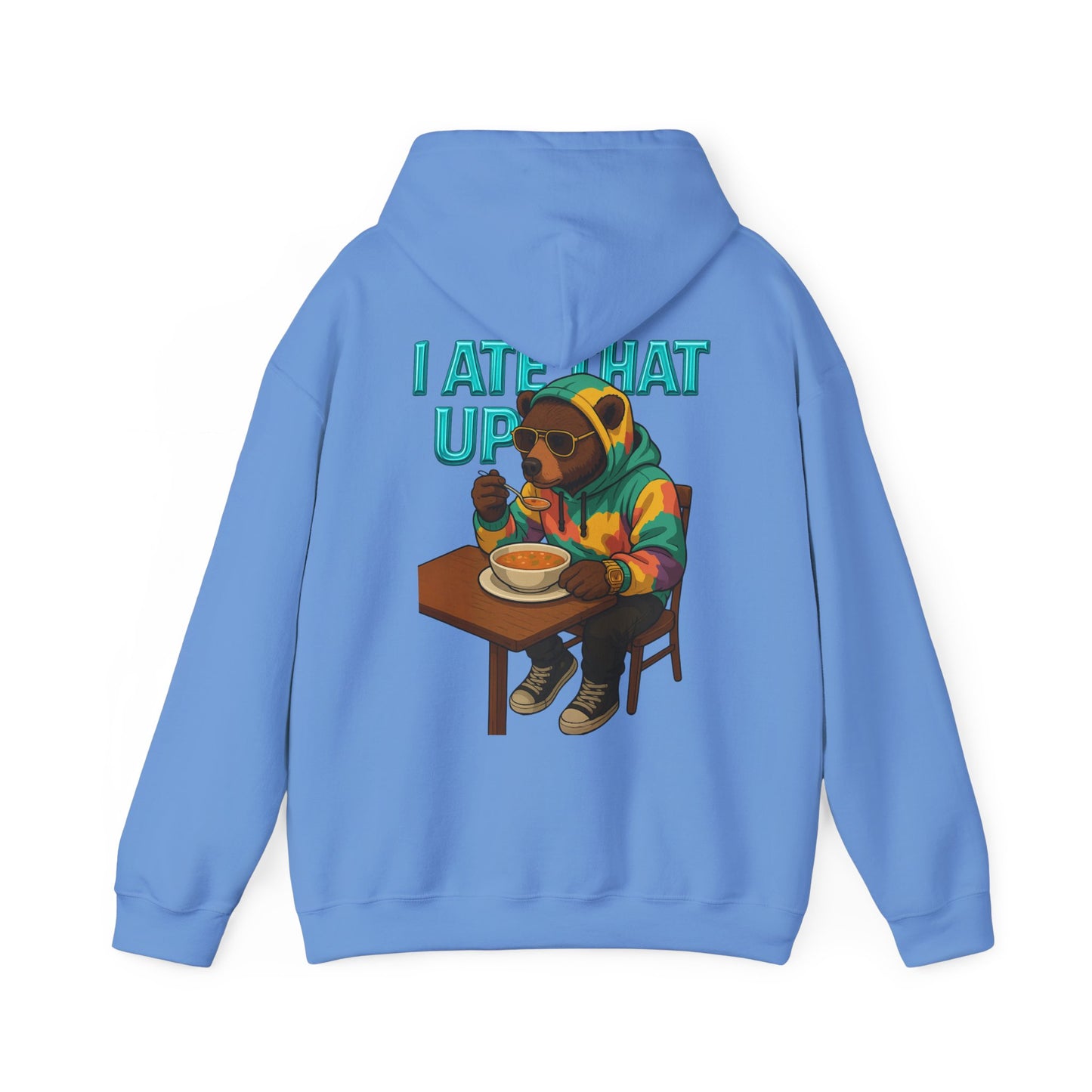 Ate That Up Playful Bear Hoodie, Funny Animal Sweatshirt, Gift for Food Lovers, Cozy Bear Apparel, Unique Unisex Pullover, Fun Statement Top