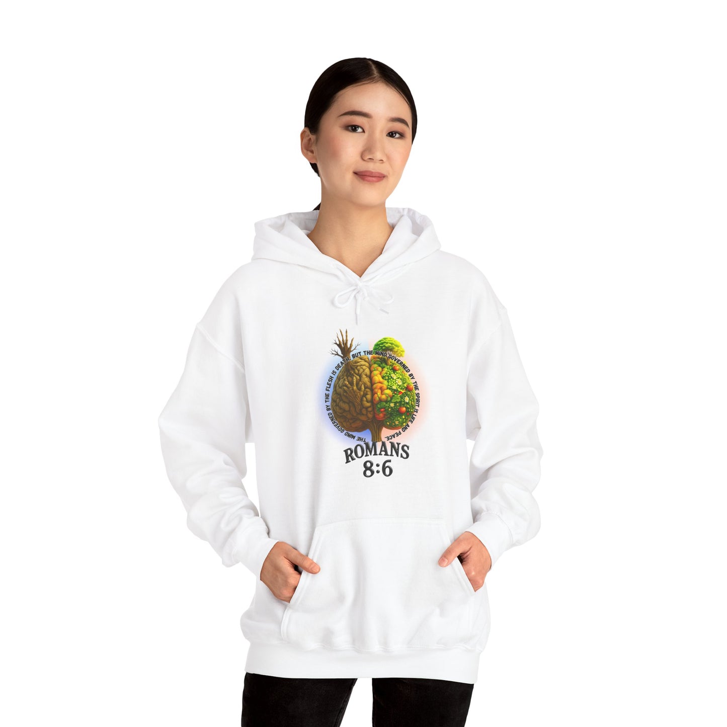 Romans 8:6, Inspirational Unisex Hooded Sweatshirt, Motivational Gift, Cozy Print, Spiritual Hoodie, Everyday Wear, Affirmation Clothing