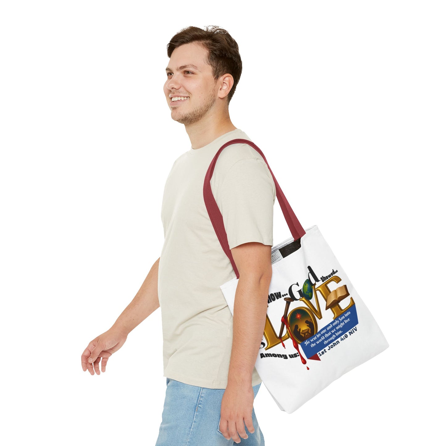 1st John 4:9 Faith-Inspired Tote Bag, Christian Gift, Religious Tote, Bible Verse Bag, Everyday Use, Church Accessory