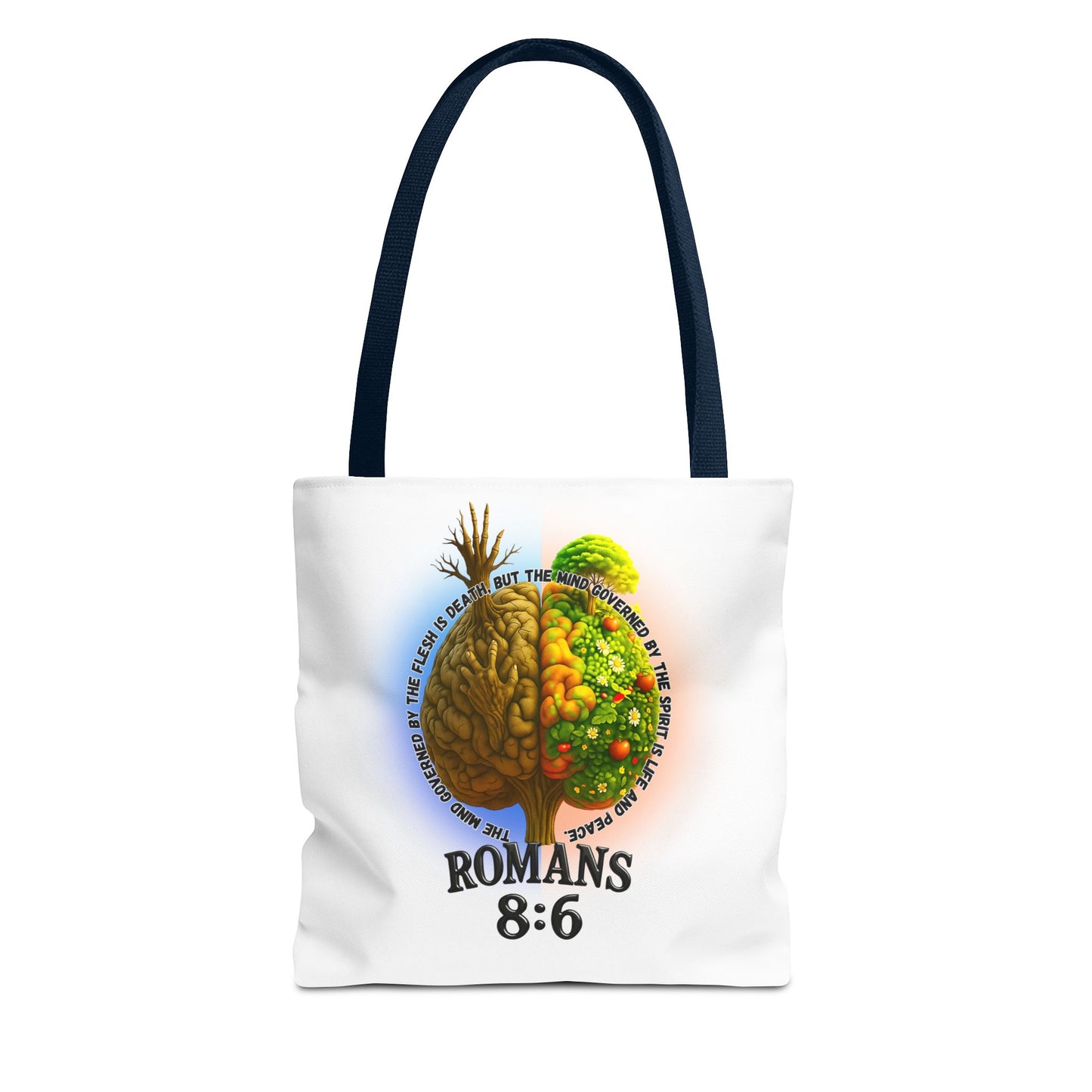 Romans 8:6 Inspirational Tote Bag, Motivational Shopping Bag, Eco-Friendly Tote, Faith-Based Gift, Positive Message Carrier