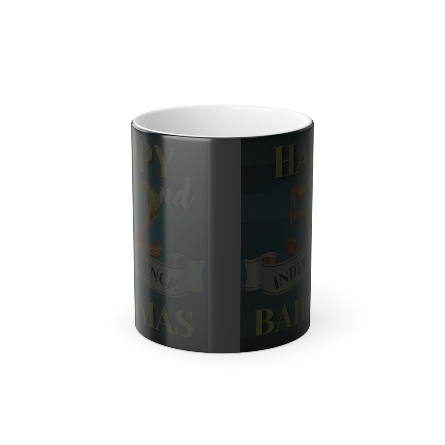 Happy 52nd Independence Blue Stripe Bahamas Color Morphing Mug - Happy Independence Day Gift, Custom Coffee Cup, Fun Drinkware for Bahamas Celebrations, Holiday Memento, Unique Present